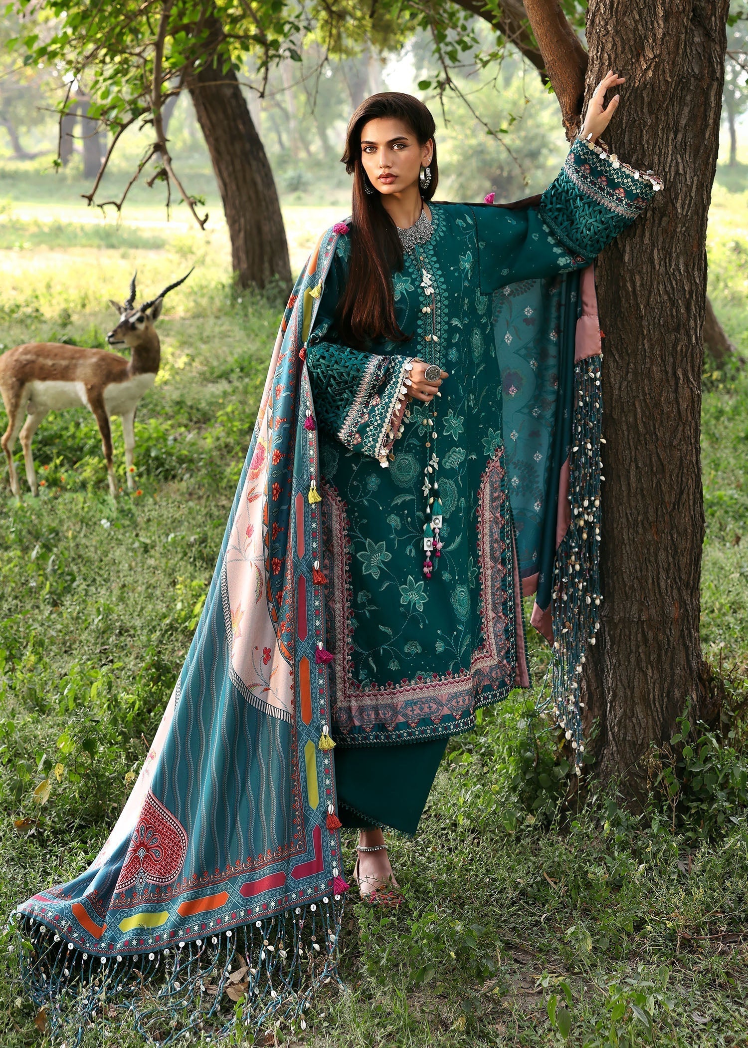 khaddar Unstitched in Emerald green