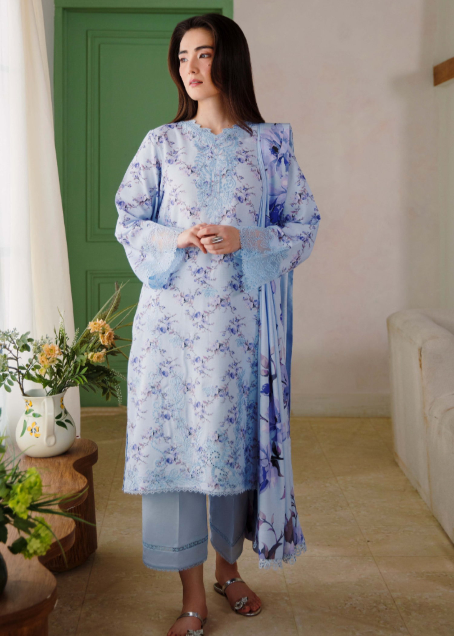 karandi Kurta Set in Sky blue