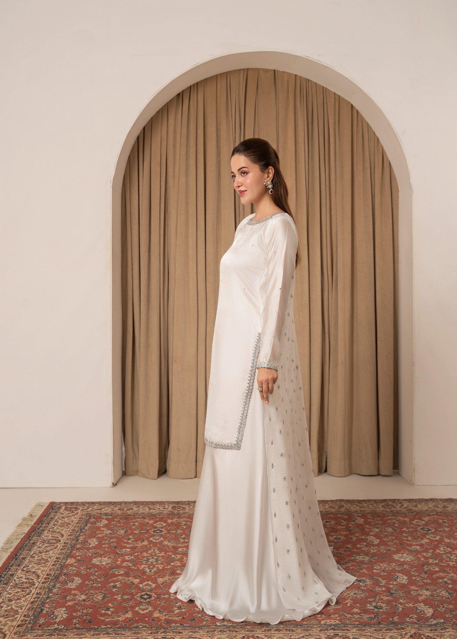 poly silk Sharara in White
