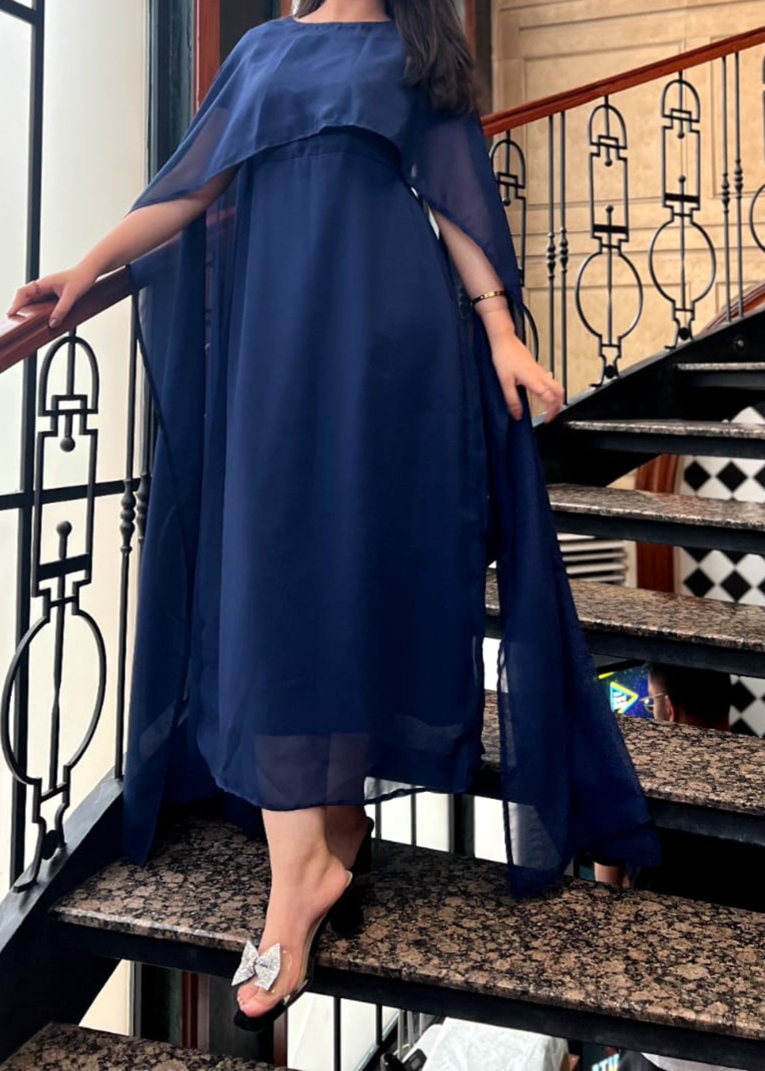 chiffon Dress in Navy blue