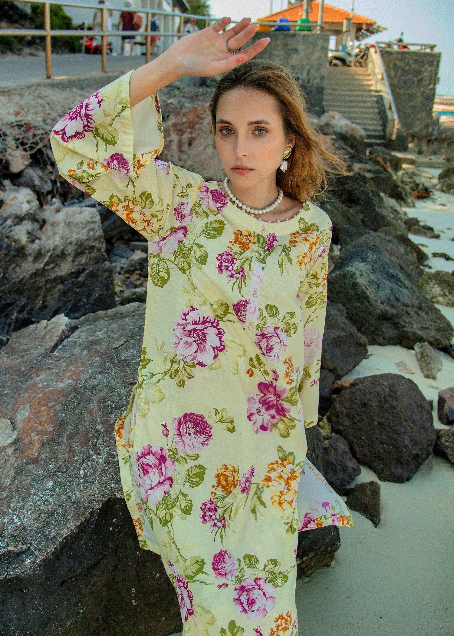 lawn cotton Co Ord Sets in Pale yellow