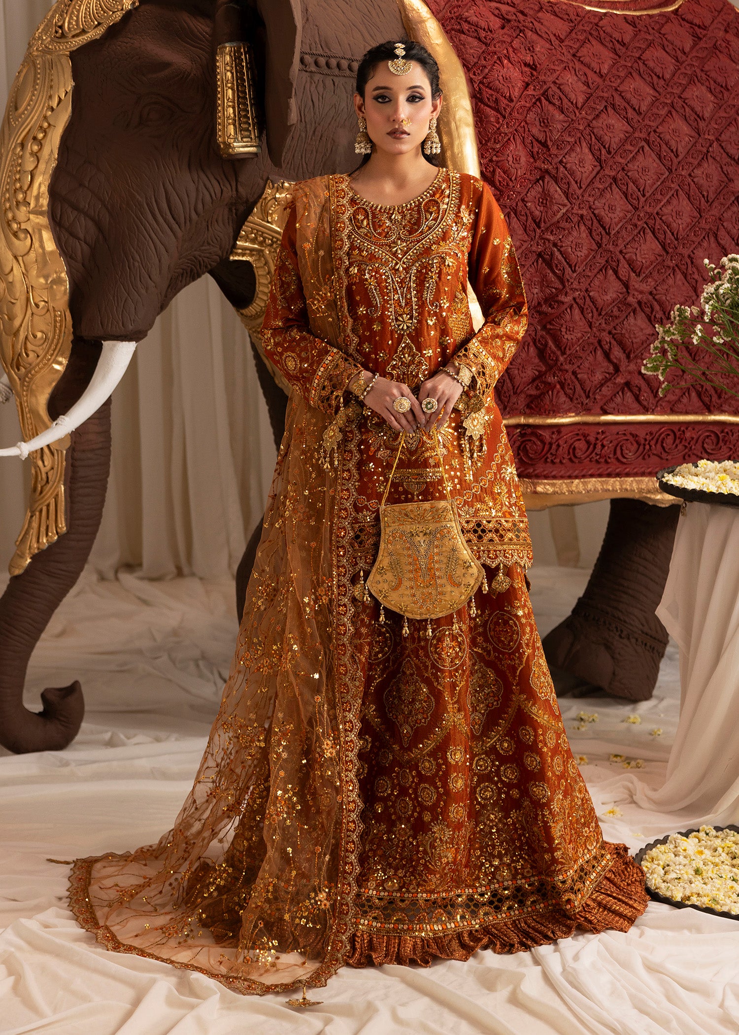 masuri Lehenga in Burnt orange