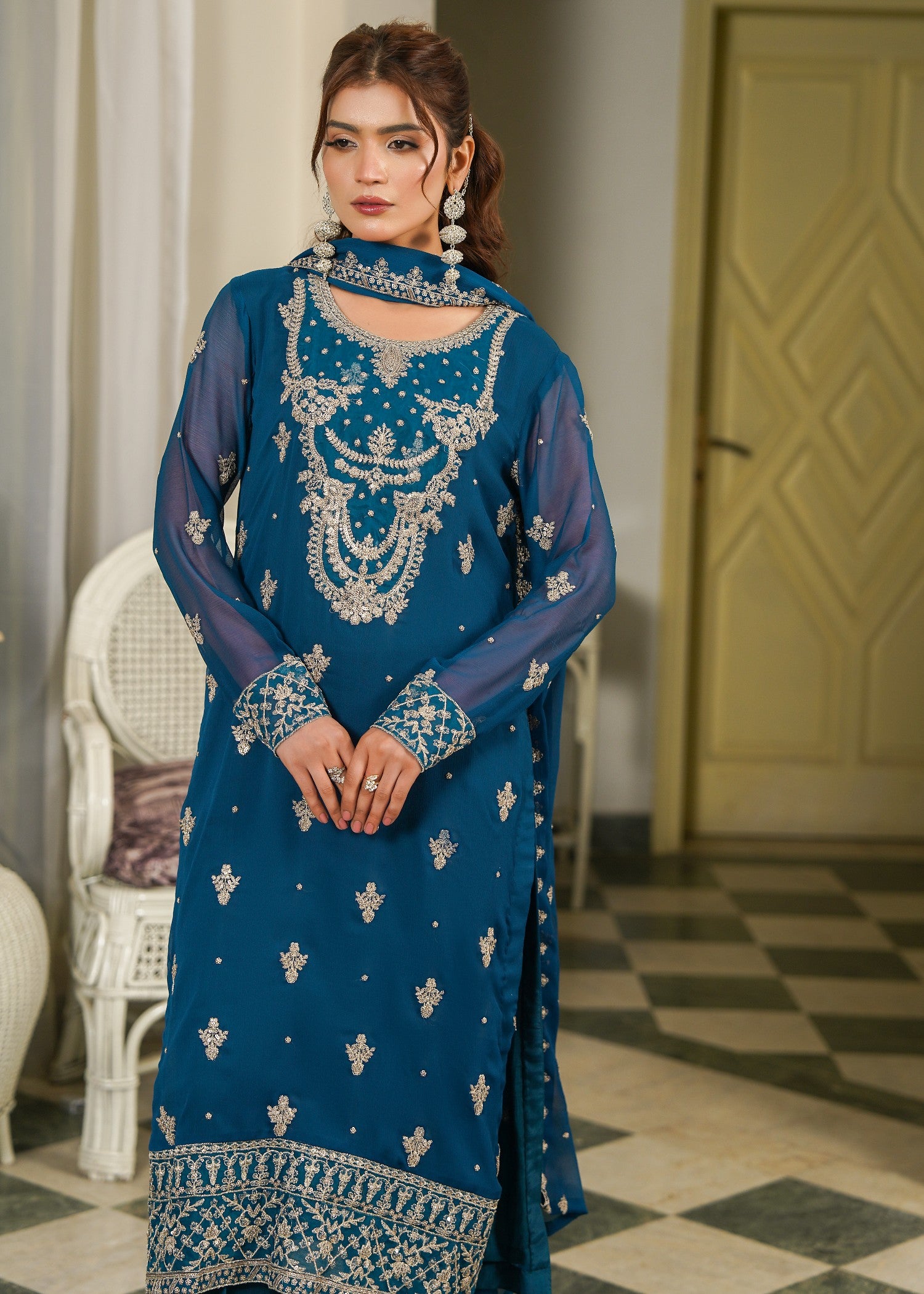 chiffon Unstitched in Azure