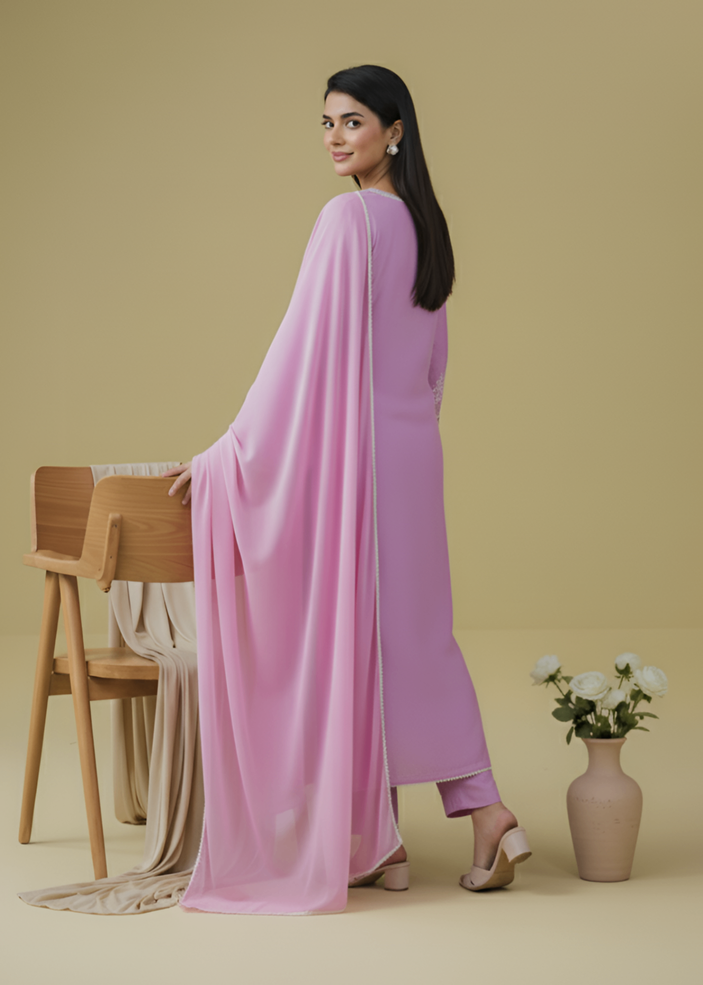 linen Kurta Set in Lilac