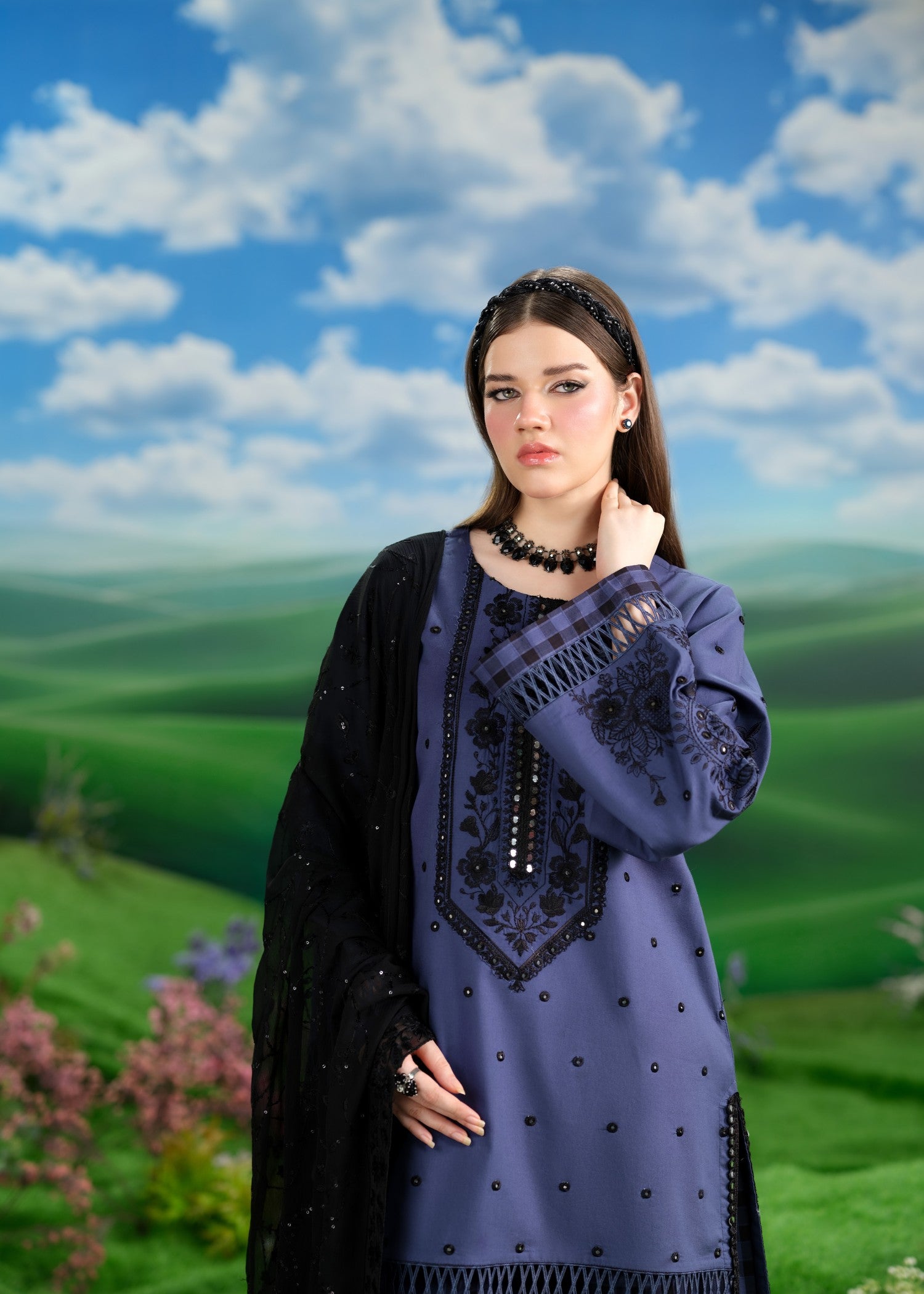 cambric cotton Kurta Set in Indigo