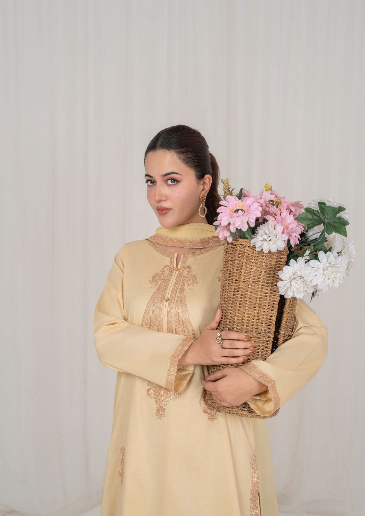 lawn Sharara in Khaki brown