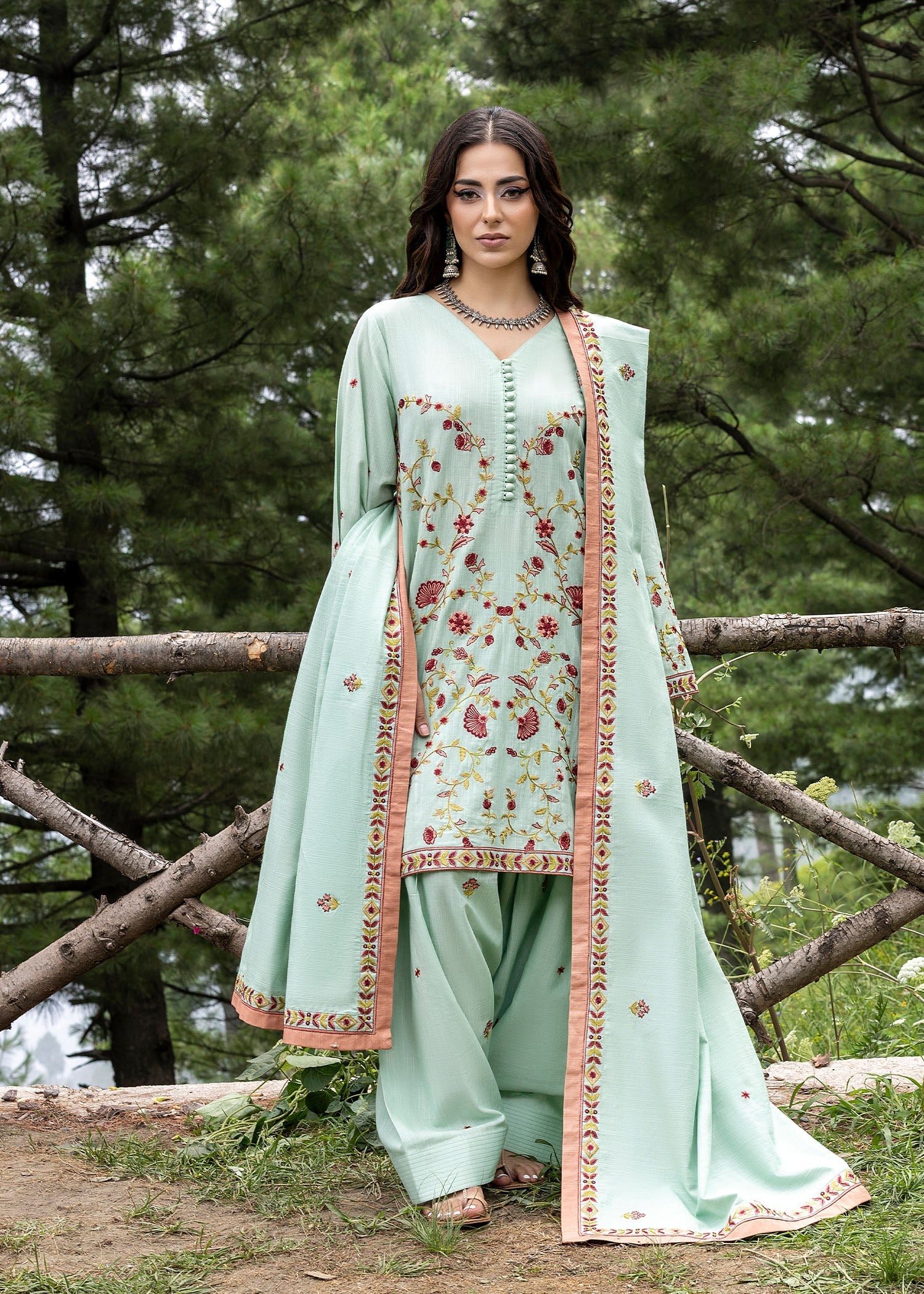 khaddar Kurta Set in Mint green