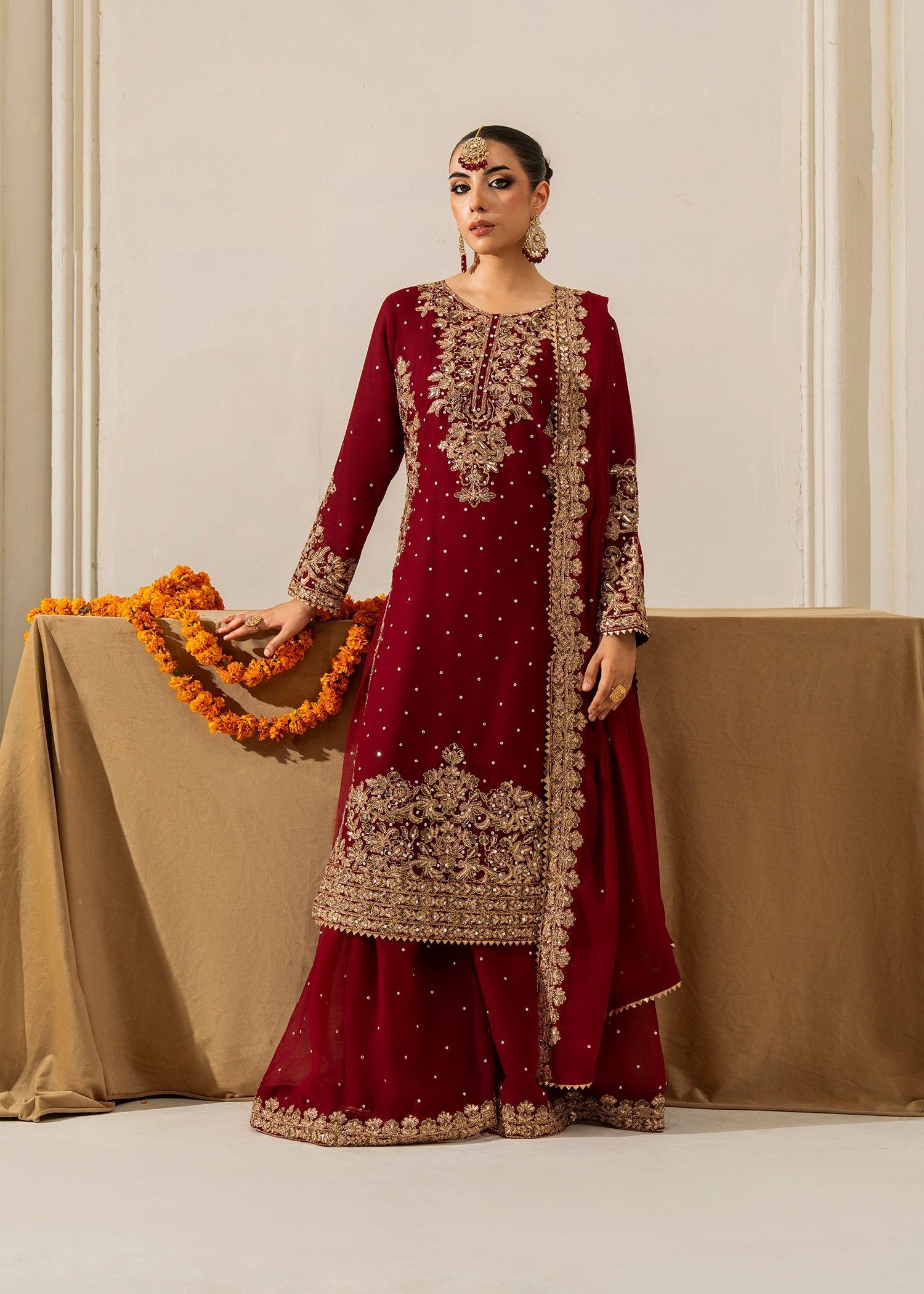 chiffon Sharara in Maroon