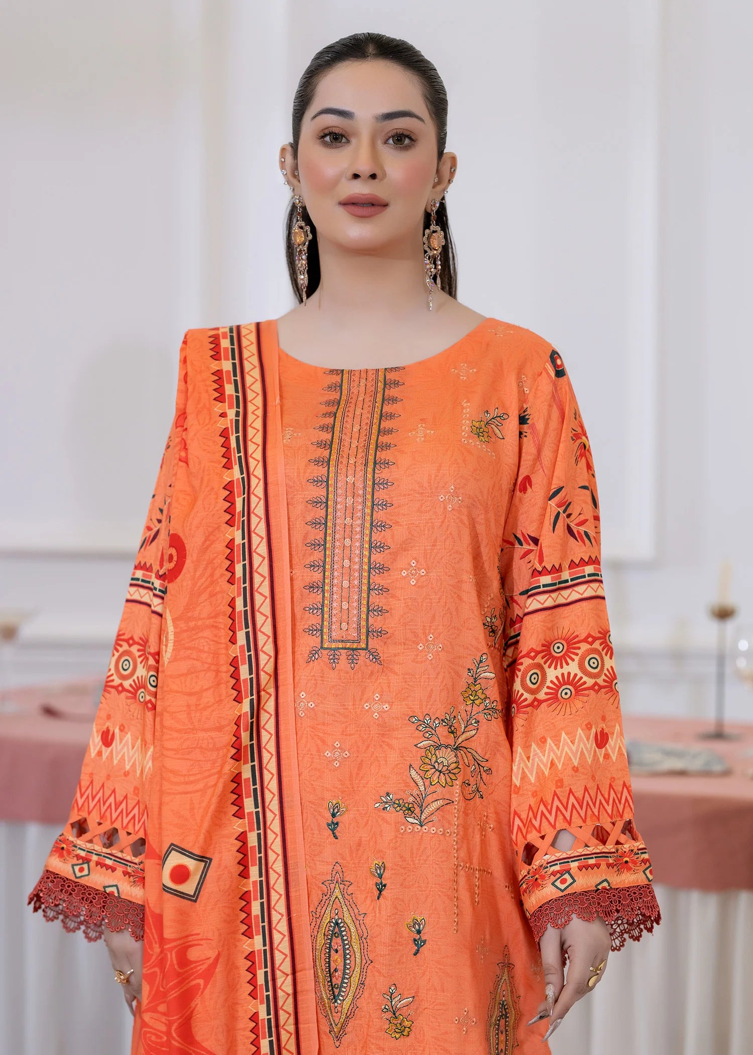 wool Kurta Set in Peach orange