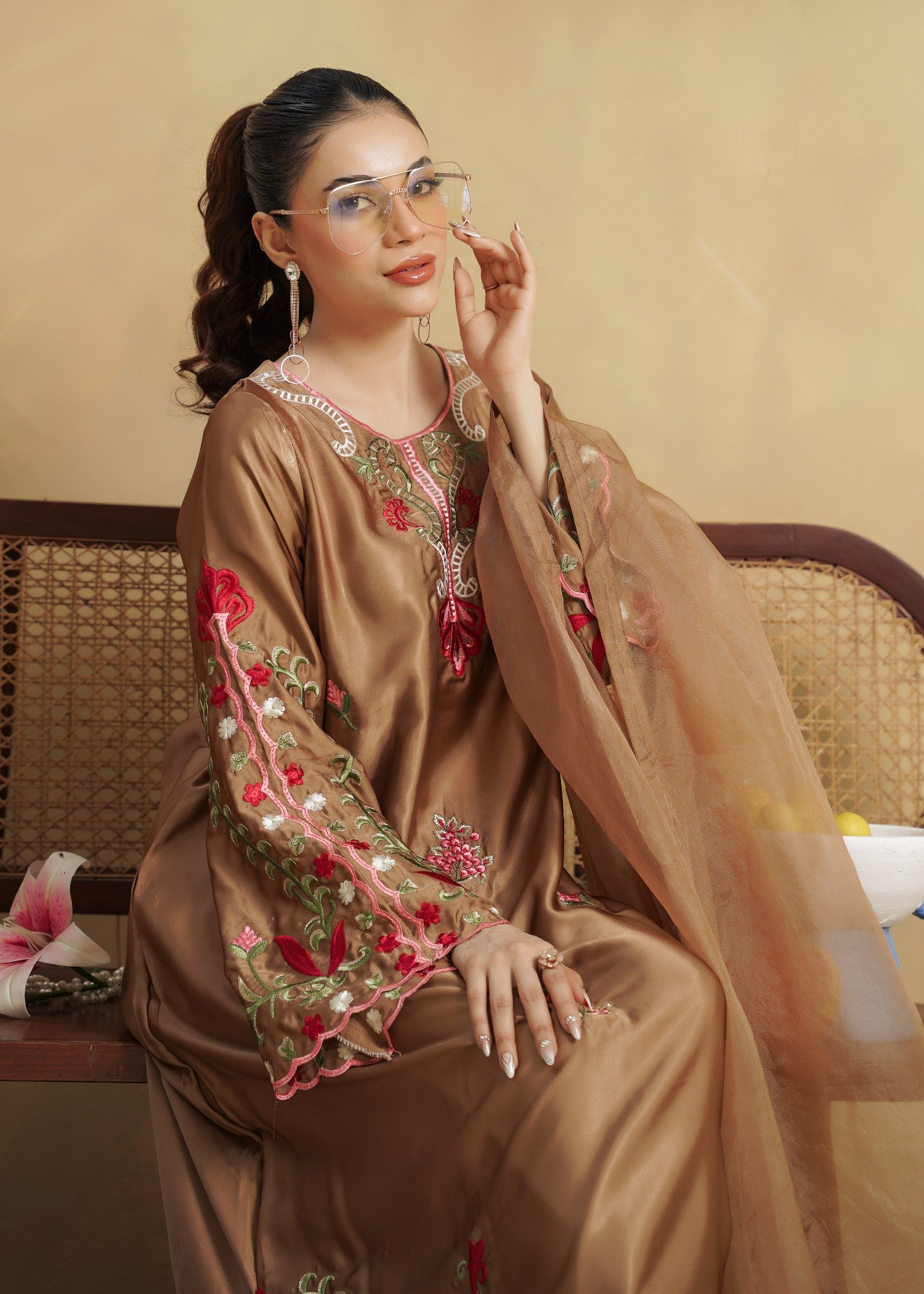 silk Kaftan in Camel brown