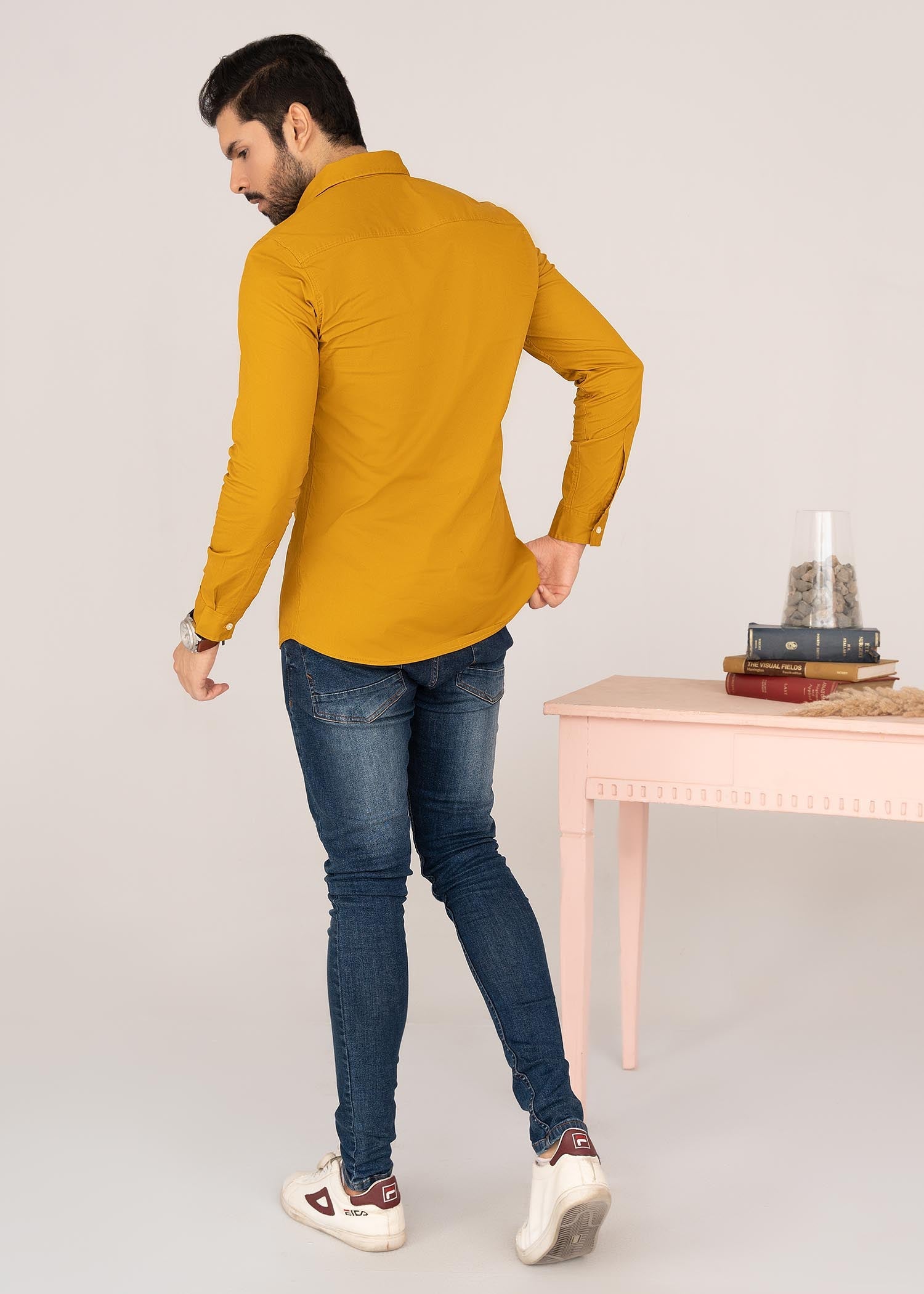 spandex Casual Shirt in Mustard