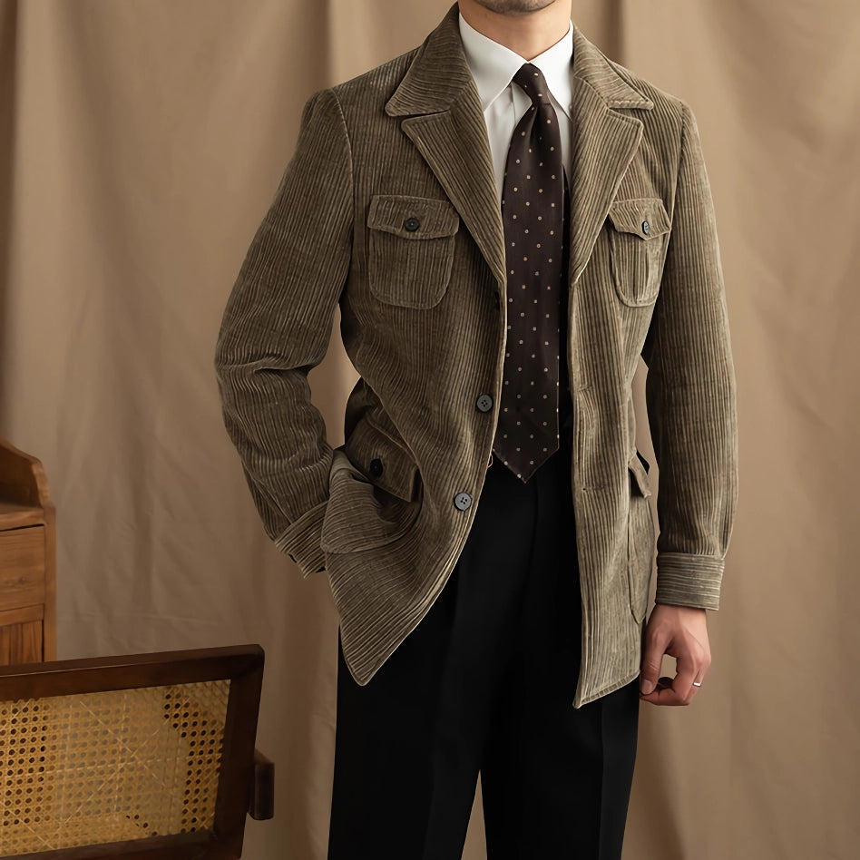 Top Quality Corduroy Trench Coat for Men - Slim Fit, Vintage Style