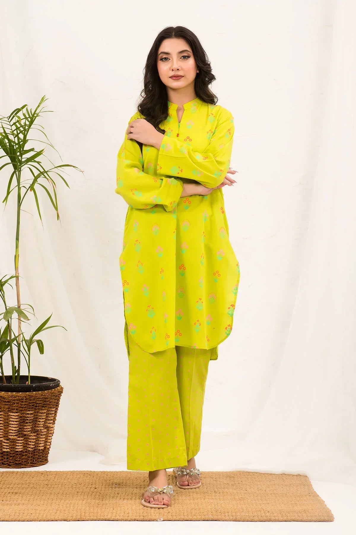 cotton dobby Kurta Set in Lime green