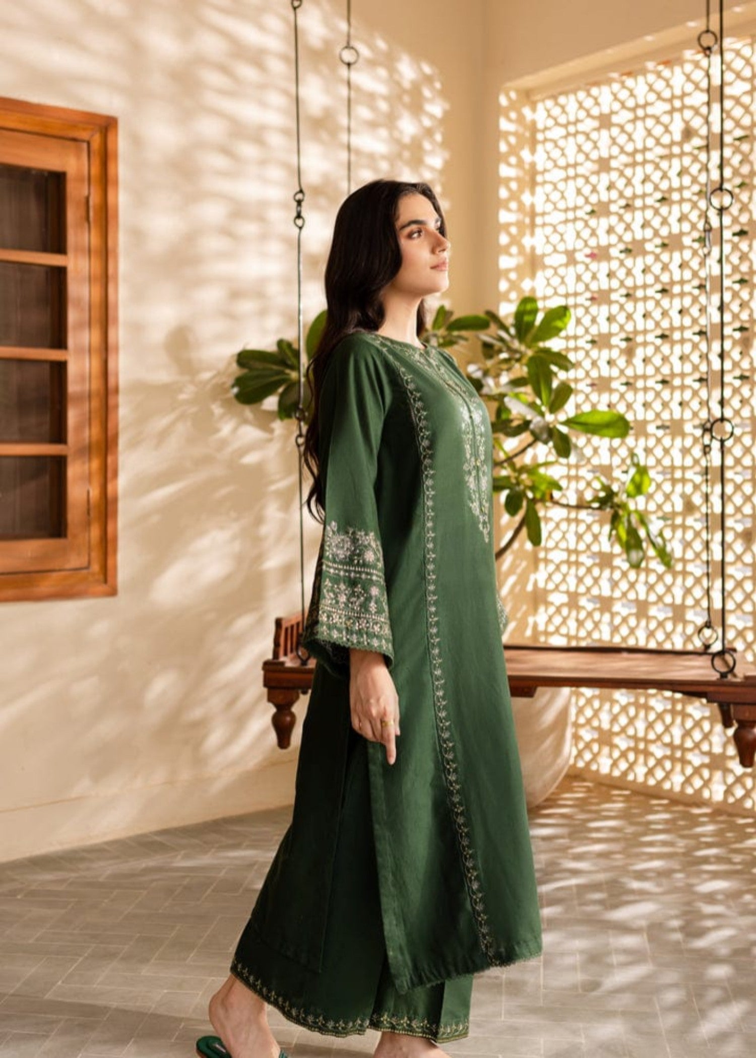 linen Kurta Set in Green