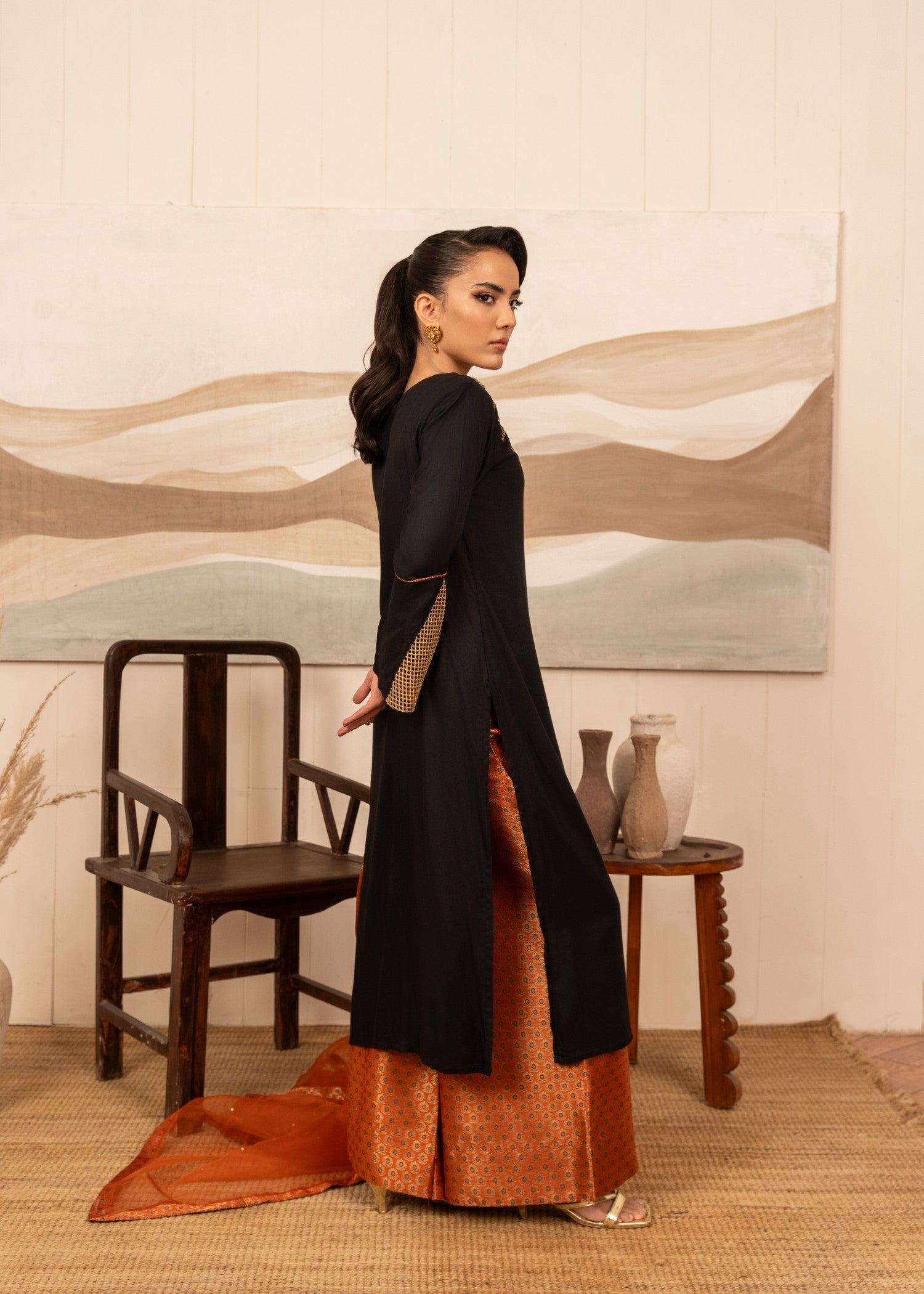 viscose thai silk Kurta Set in Black