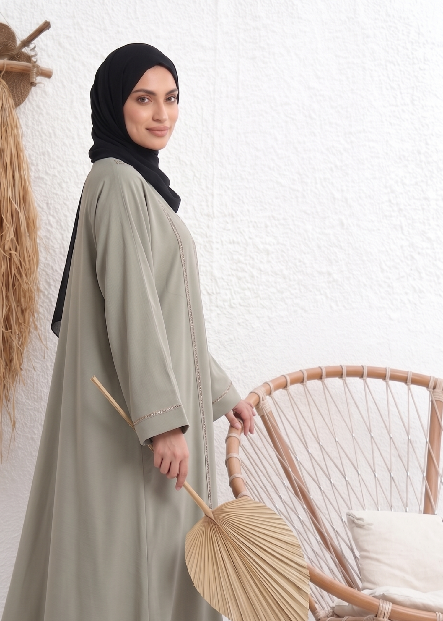 polyester Abaya in Sage green