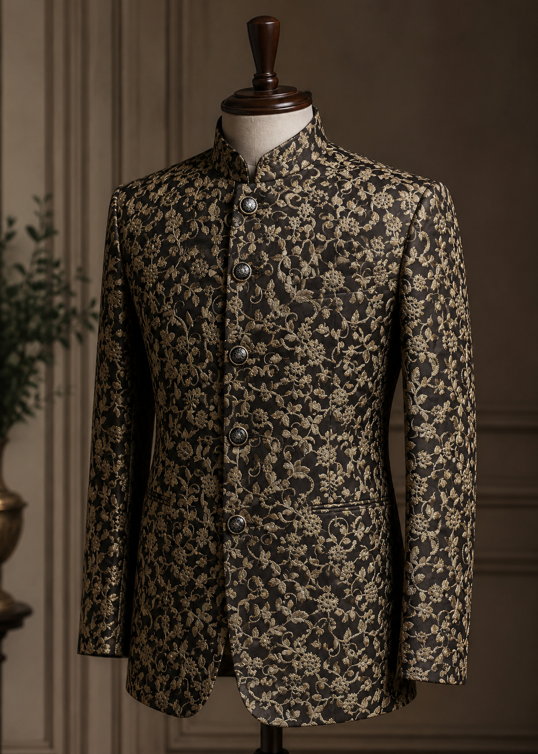 raw silk Prince Coat in Gold, dark brown