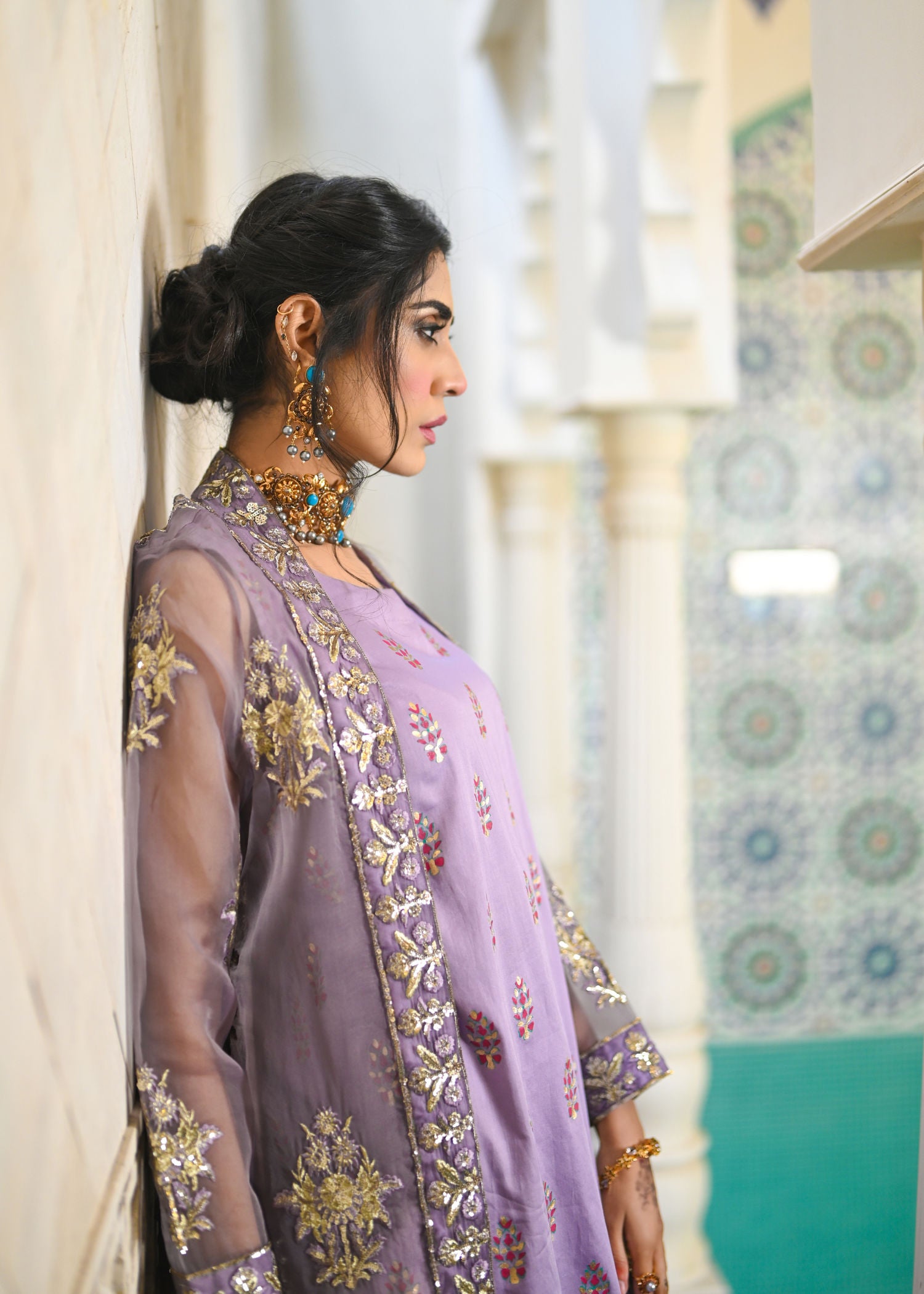 cotton satin Gown in Lavender