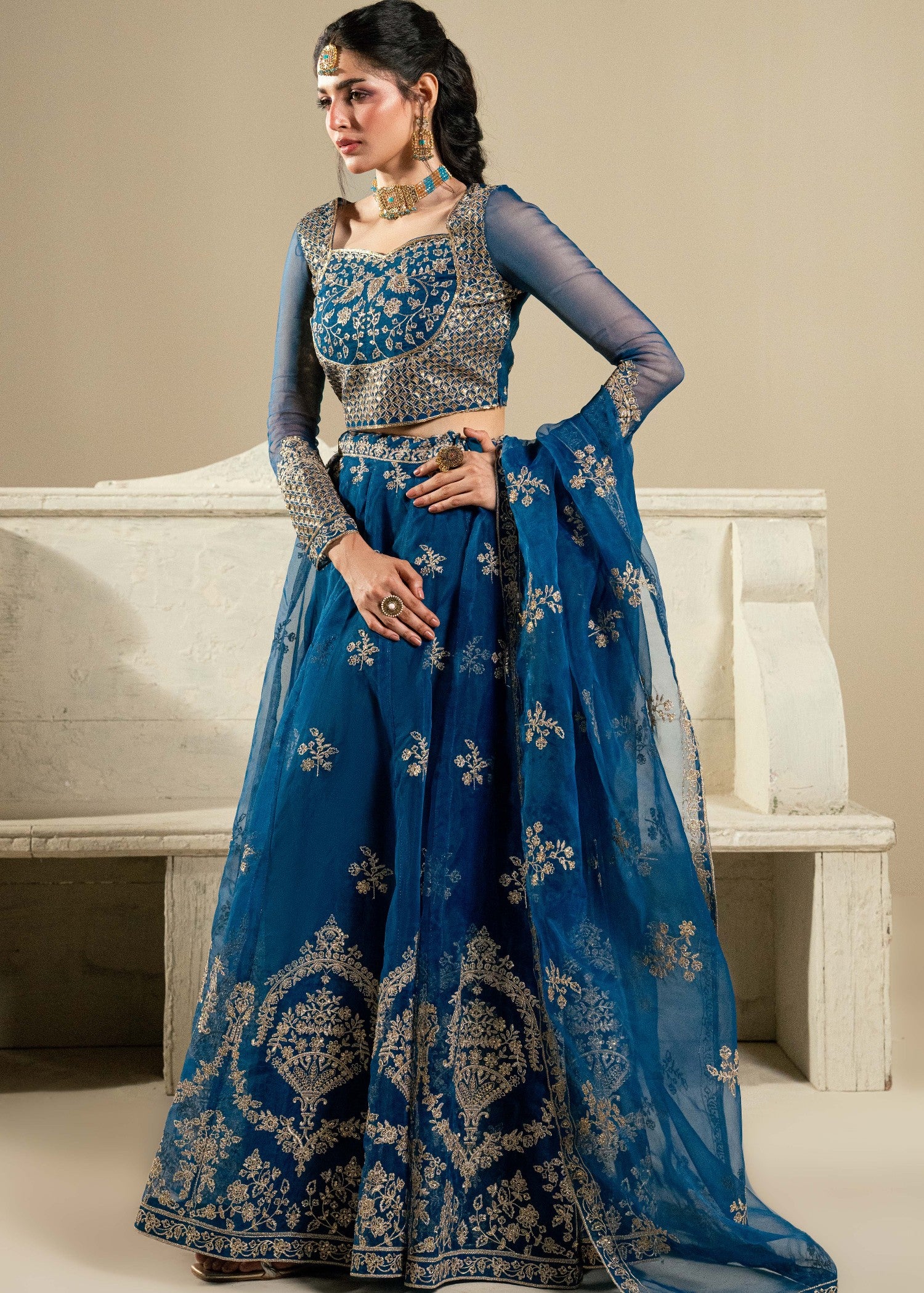 organza Lehenga in Sapphire blue
