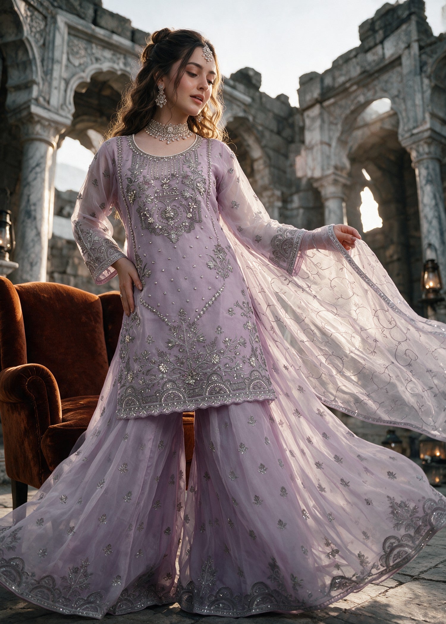 organza Sharara in Mauve