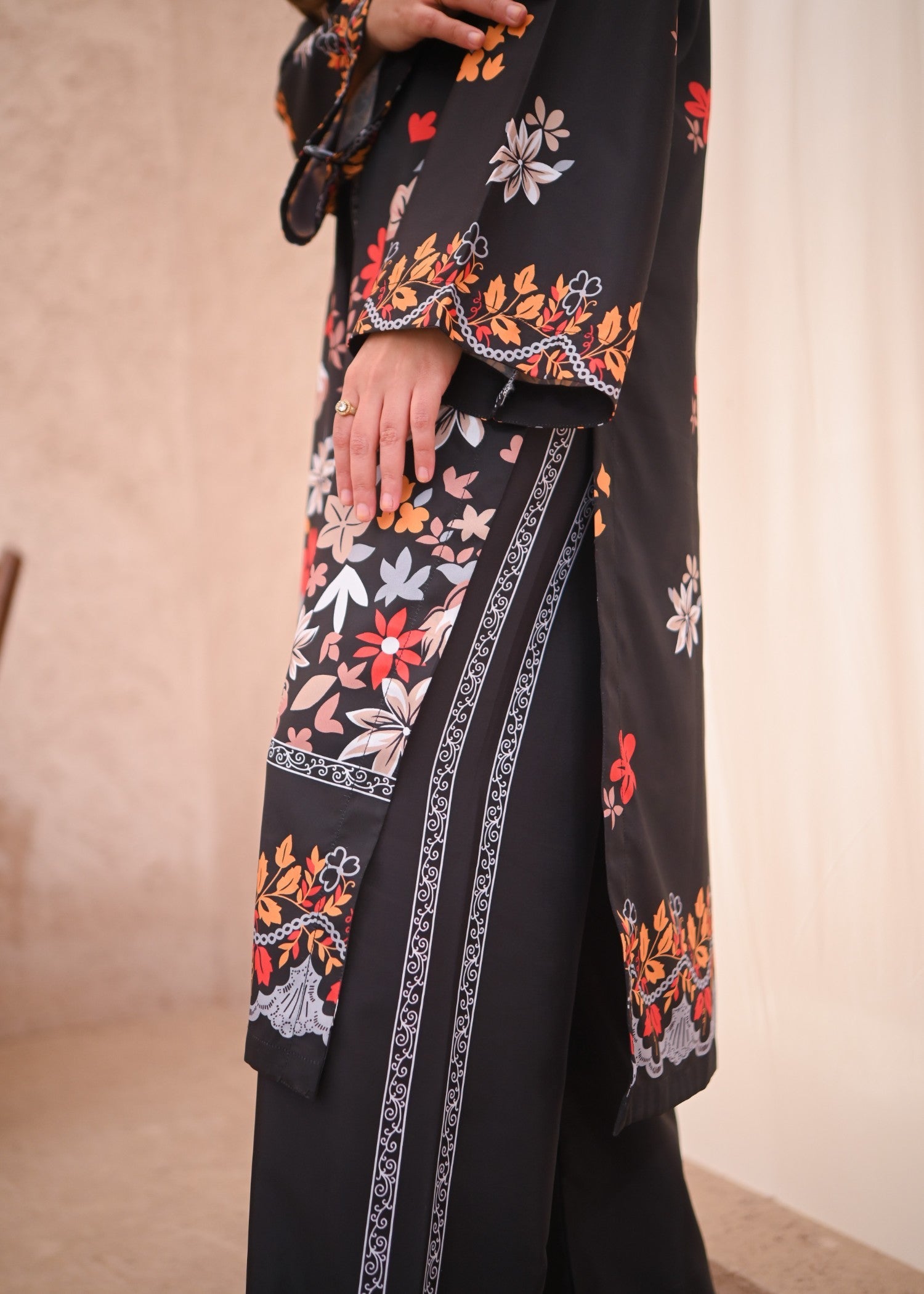 crepe Co Ord Sets in Charcoal black