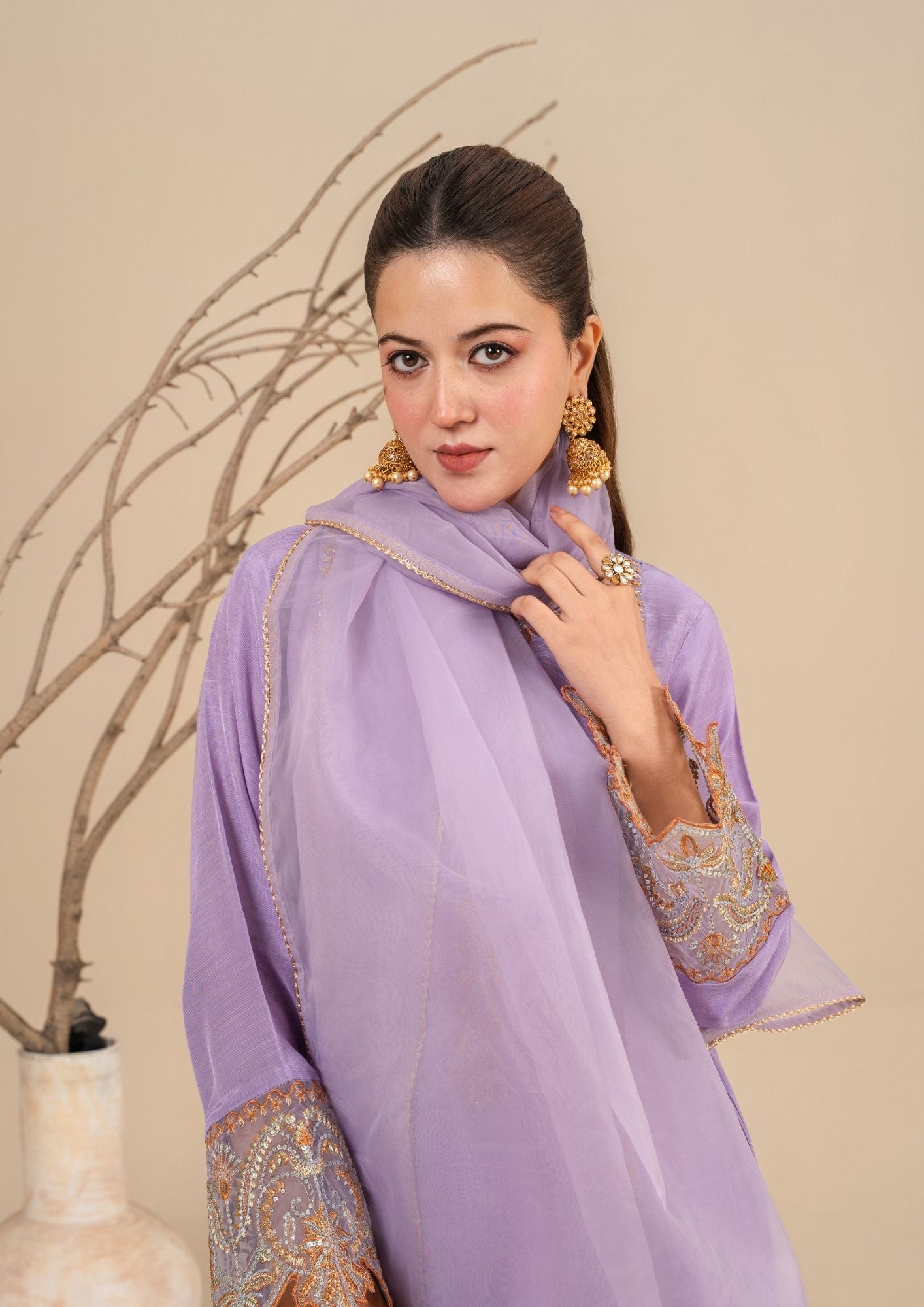viscose raw silk Kurta Set in Lilac