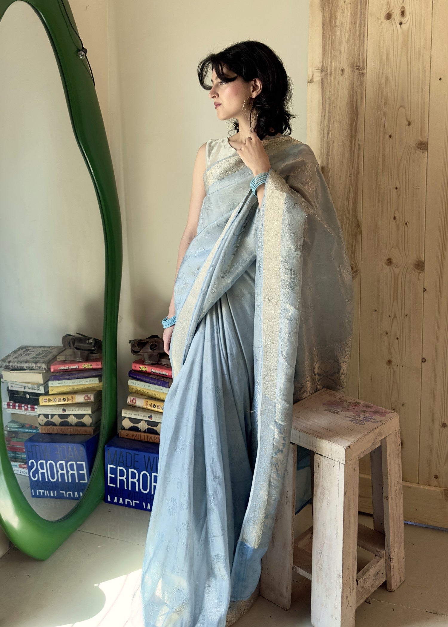 tissue silk Saree in Ice blue