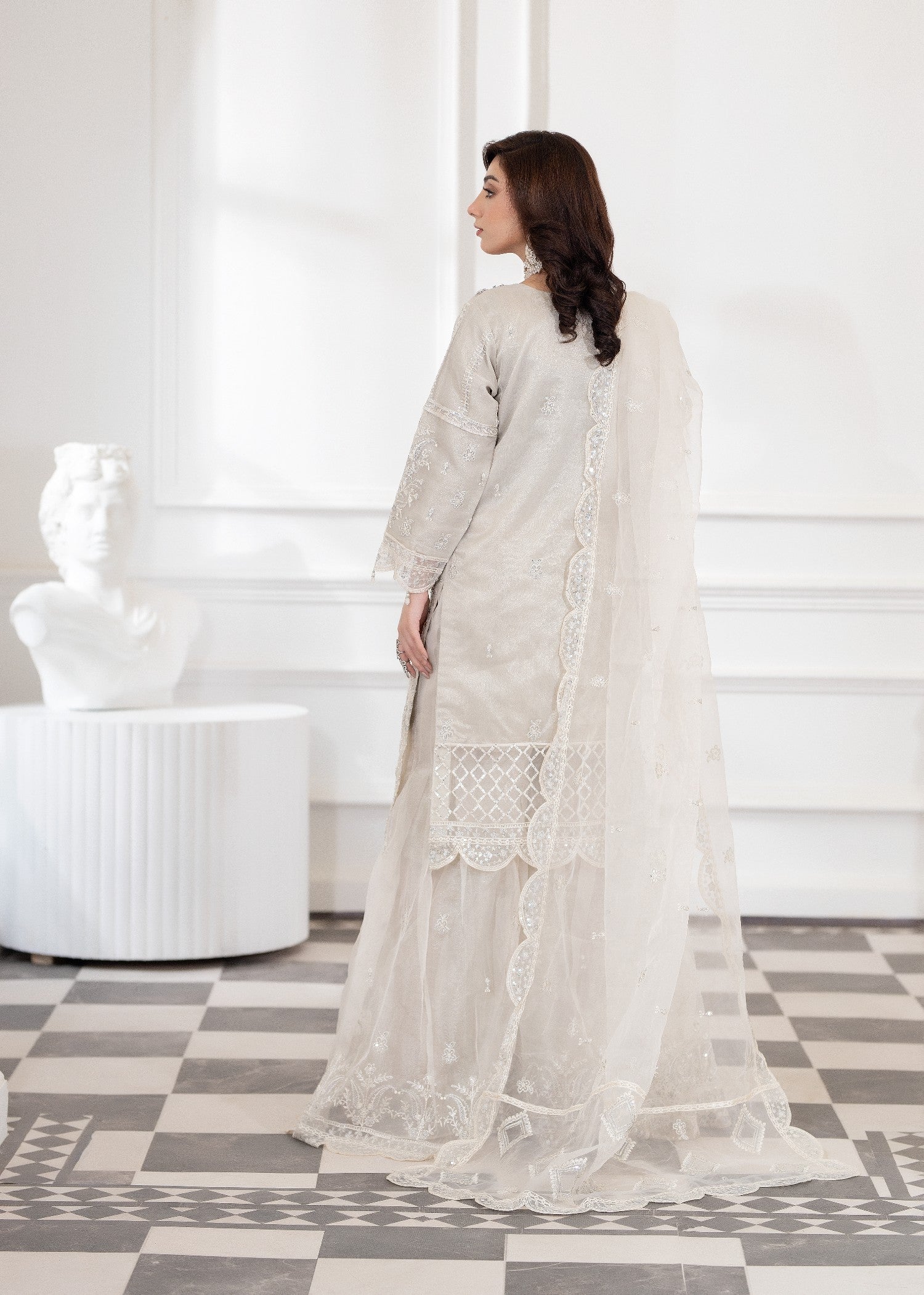 organza Sharara in Ivory