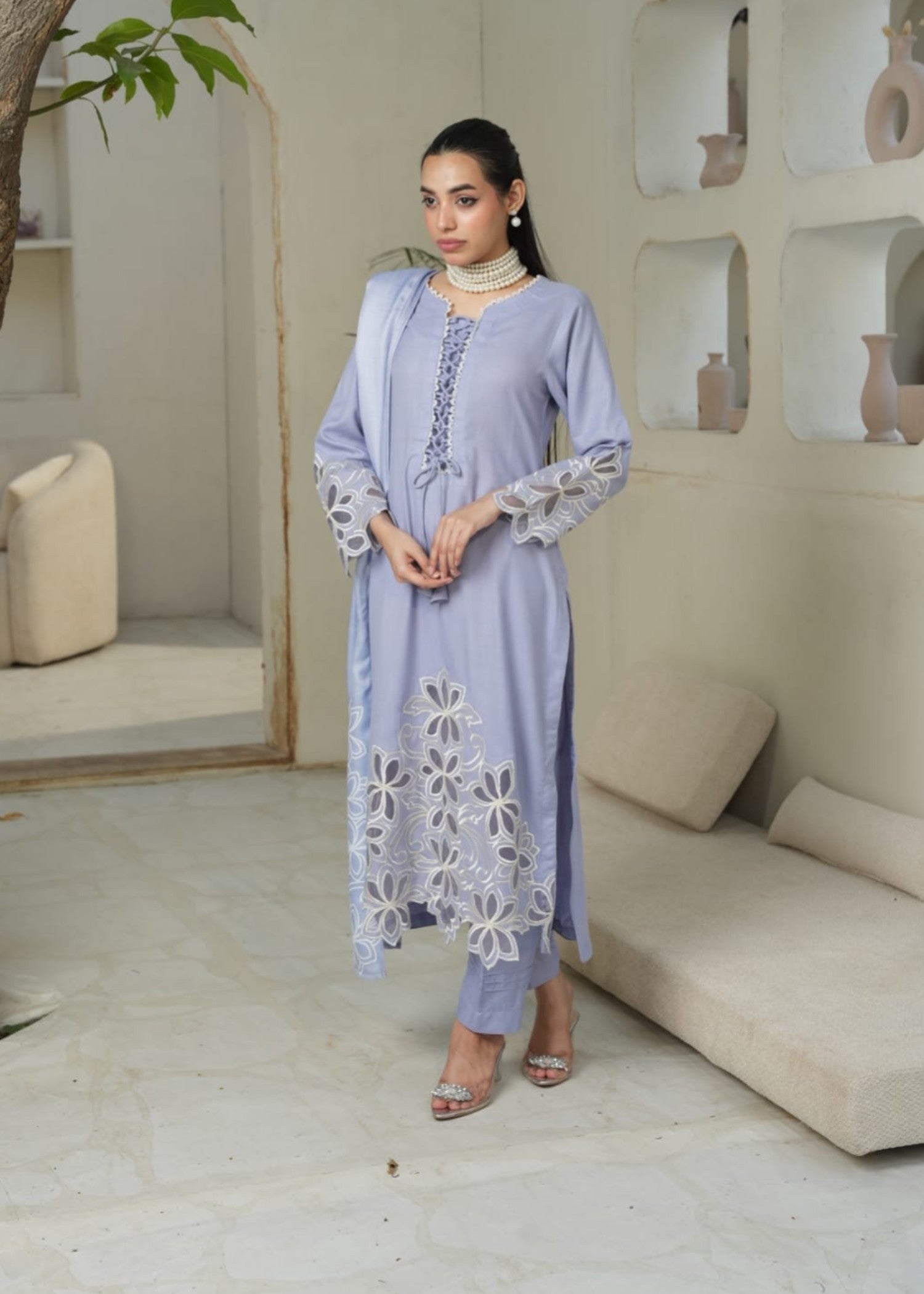dhanak Kurta Set in Lavender