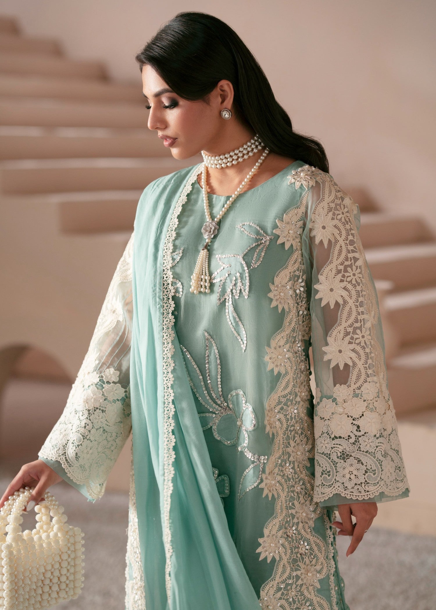 organza Kurta Set in Turquoise