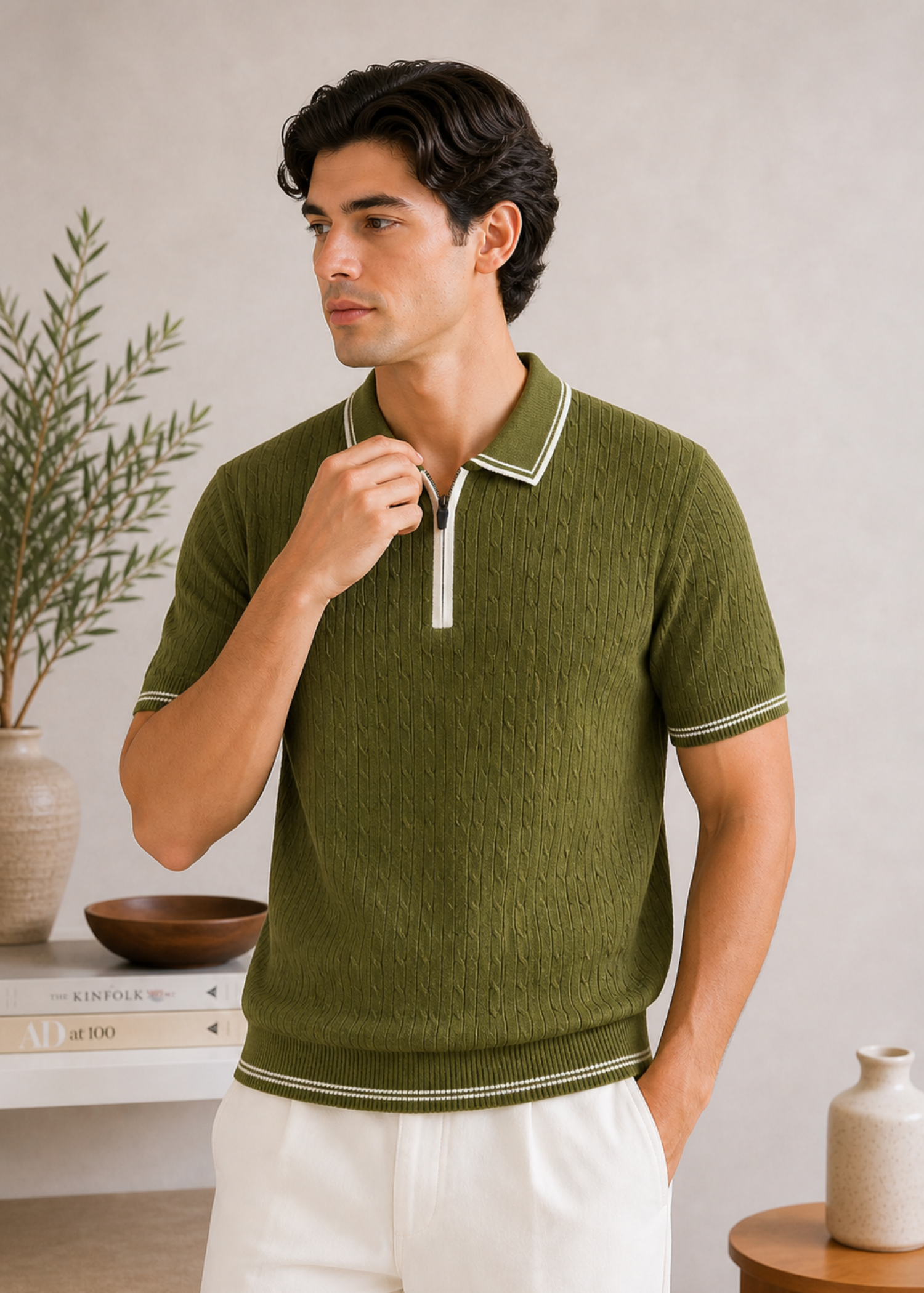 cotton Polo Shirt in Moss green