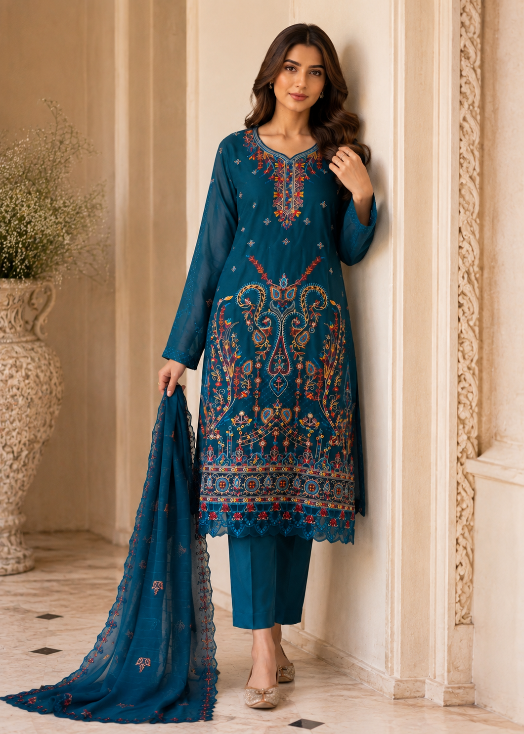 cotton Kurta Set in Teal