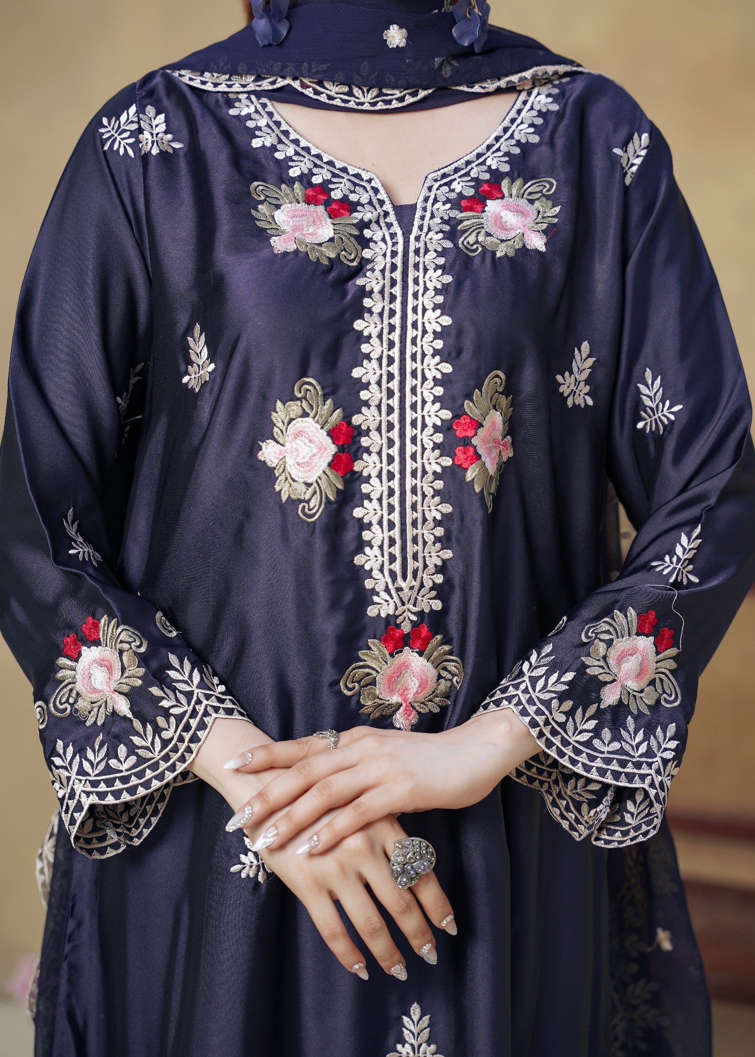 silk Kaftan in Navy blue