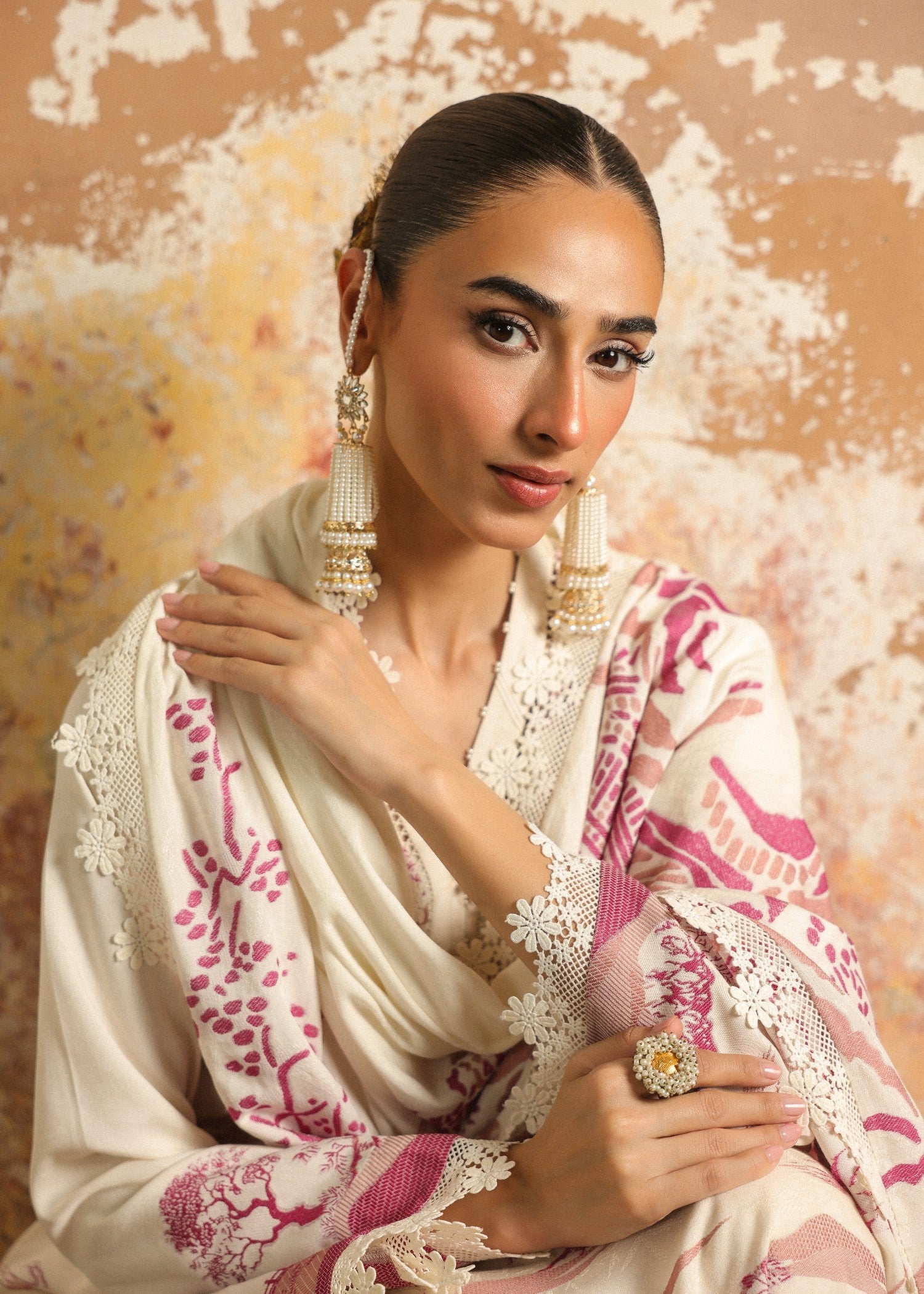 jacquard viscose Unstitched in Cream