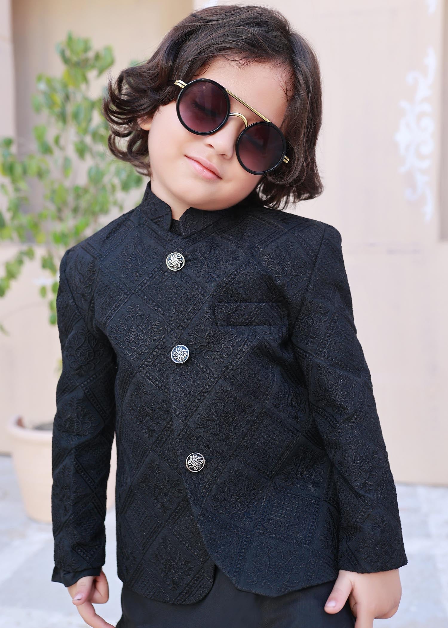 raw silk Prince Coat in Black