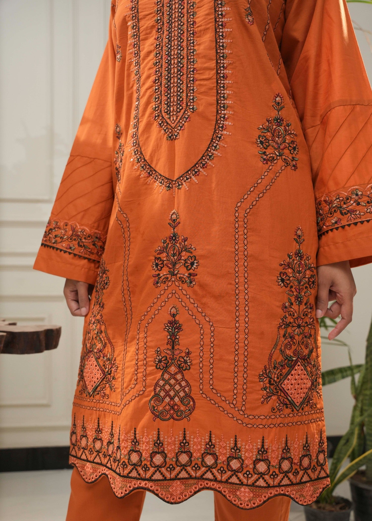 cotton Kurta Set in Burnt orange