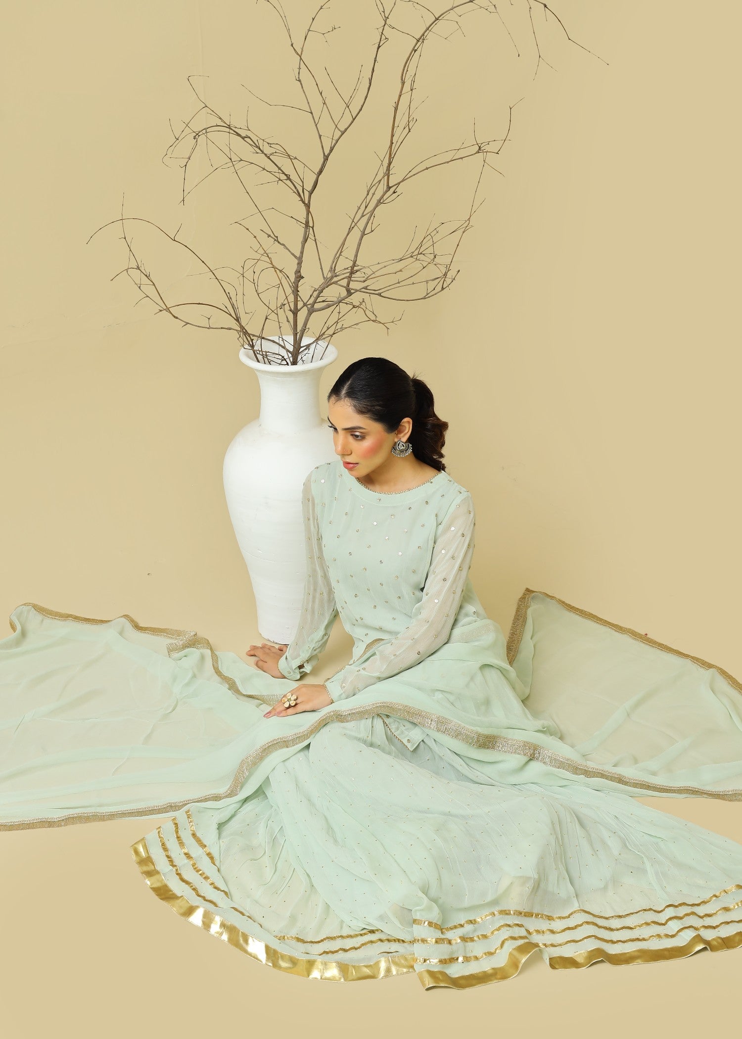 chiffon Sharara in Tea green