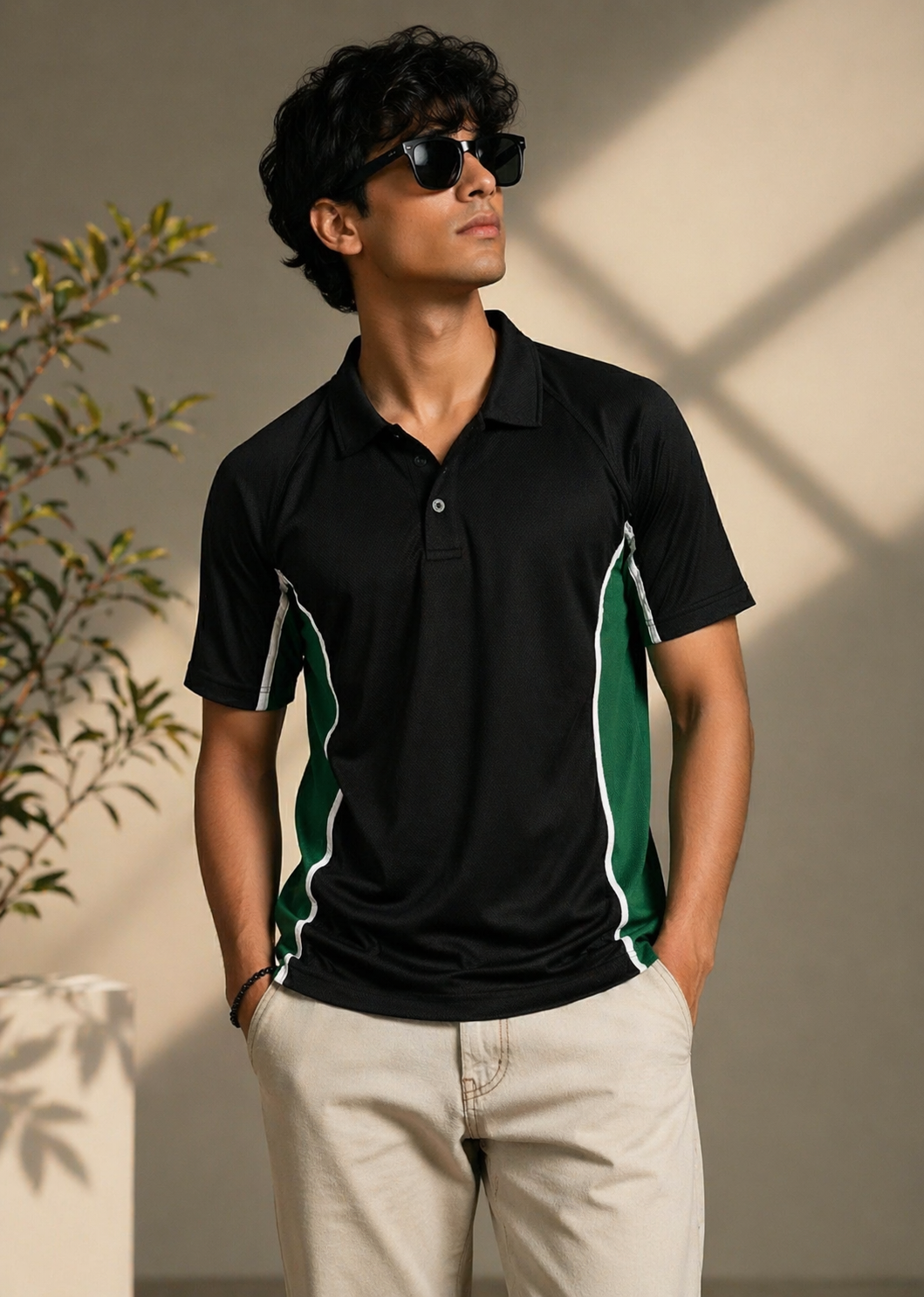 polyester Polo Shirt in Black, green