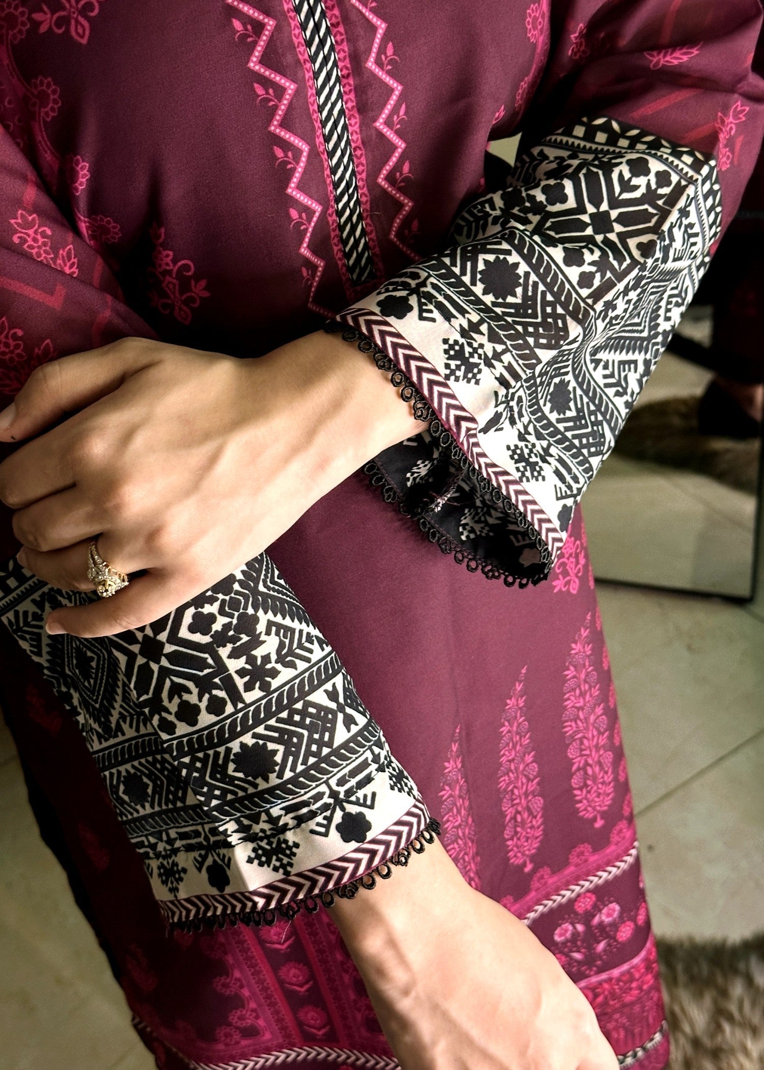 silk finish lawn Kurta Set in Plum