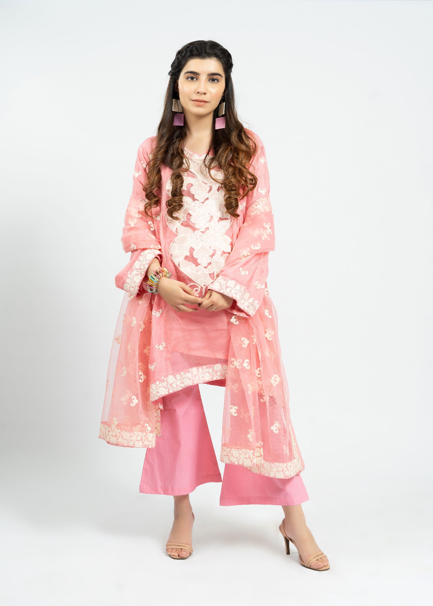 cotton net Short Frock in Pink