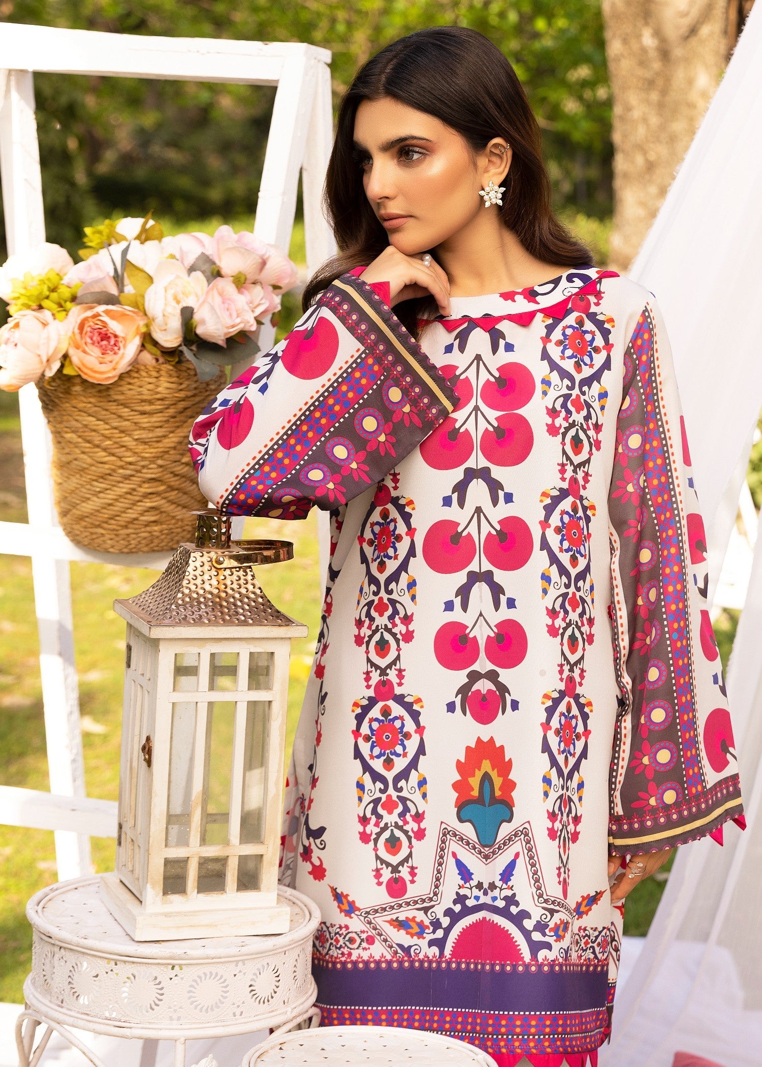 lawn Co Ord Sets in White, hot pink red