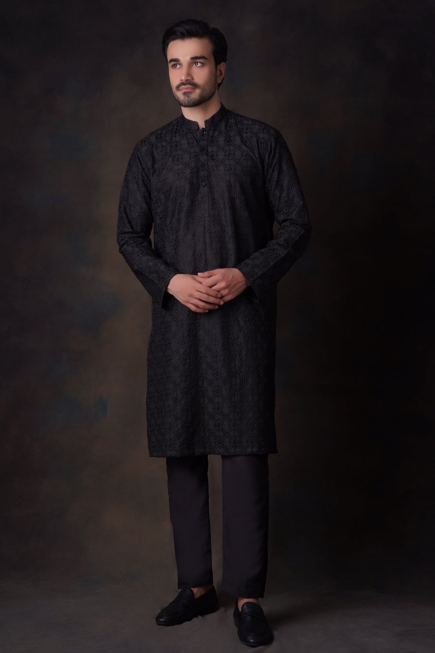 chikankari cotton Kurta Set in Jet black