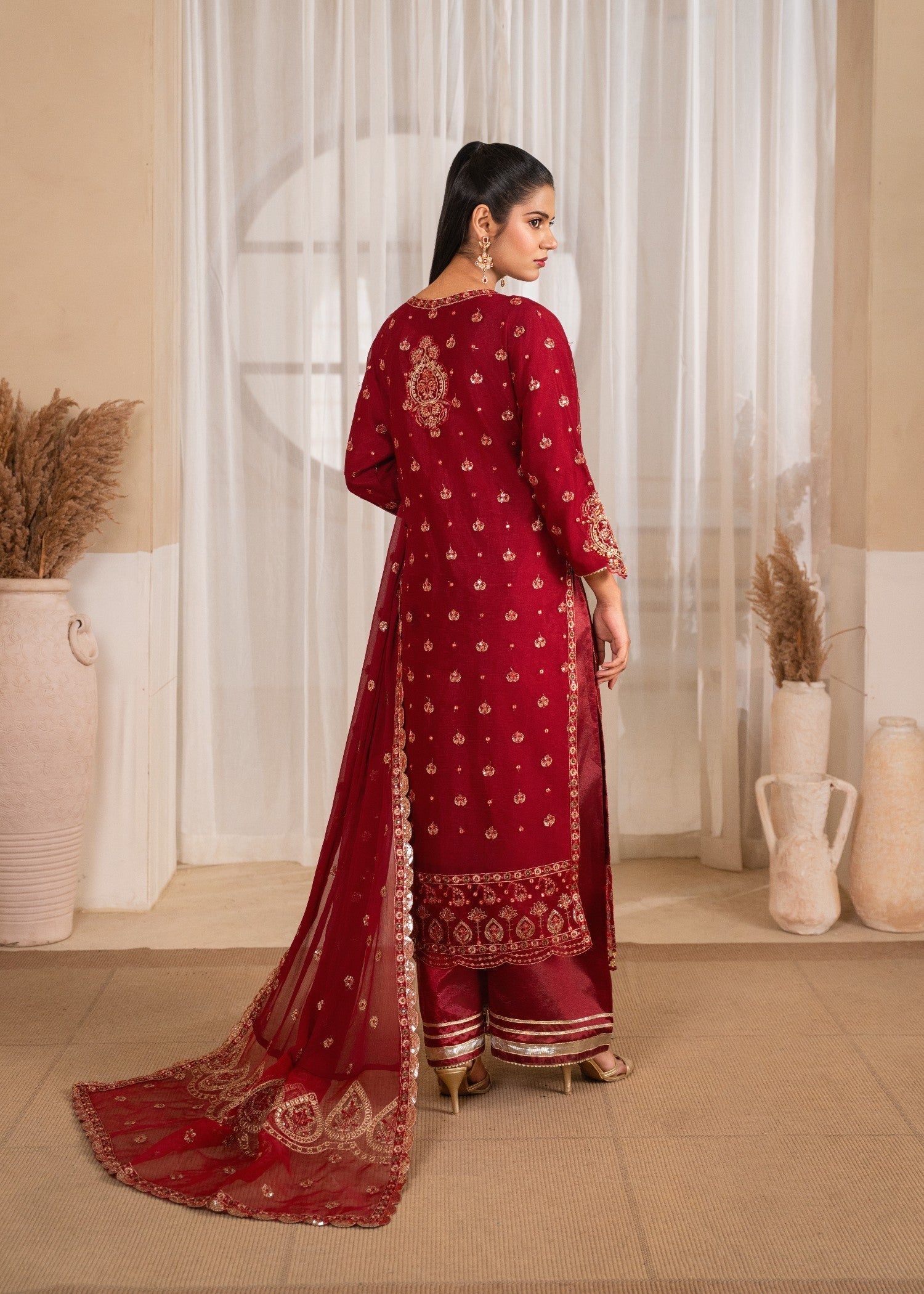 chiffon Kurta Set in Berry red