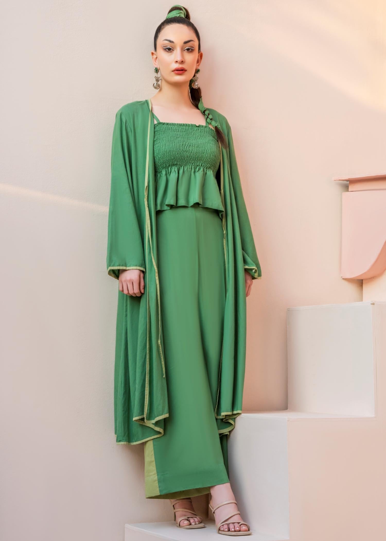 lawn cotton Gown in Green