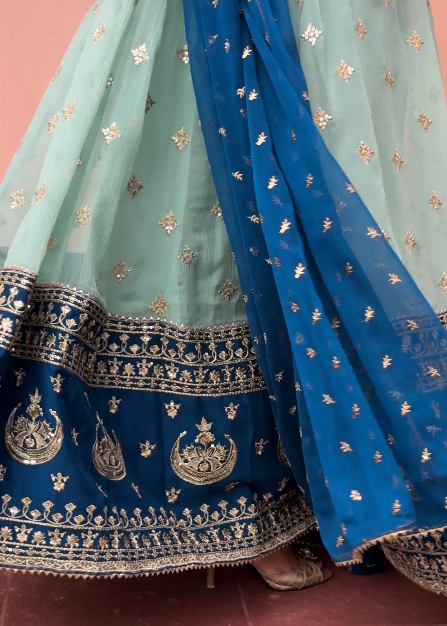 chiffon Anarkali in Aquamarine