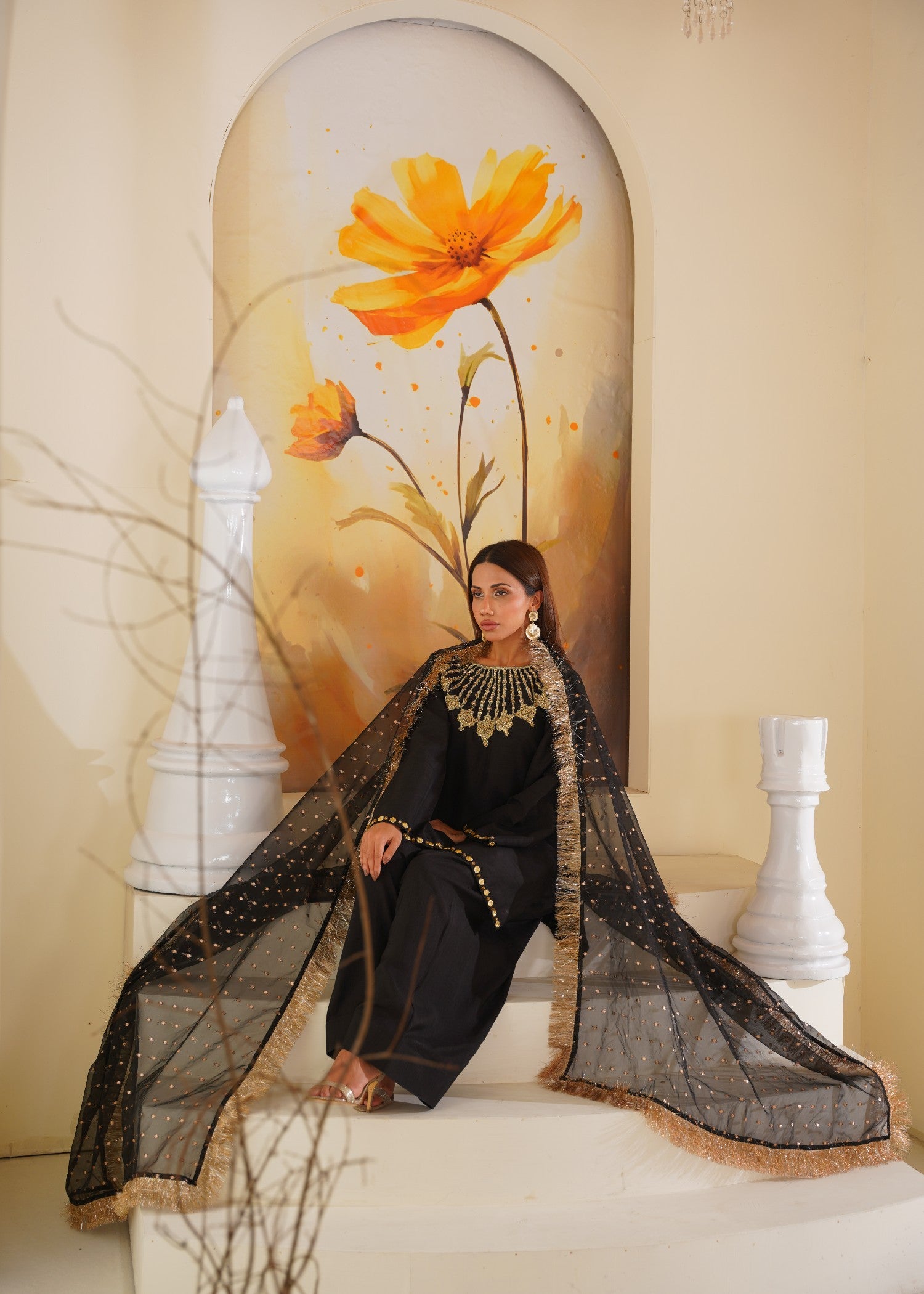 kattan silk Kurta Set in Jet black