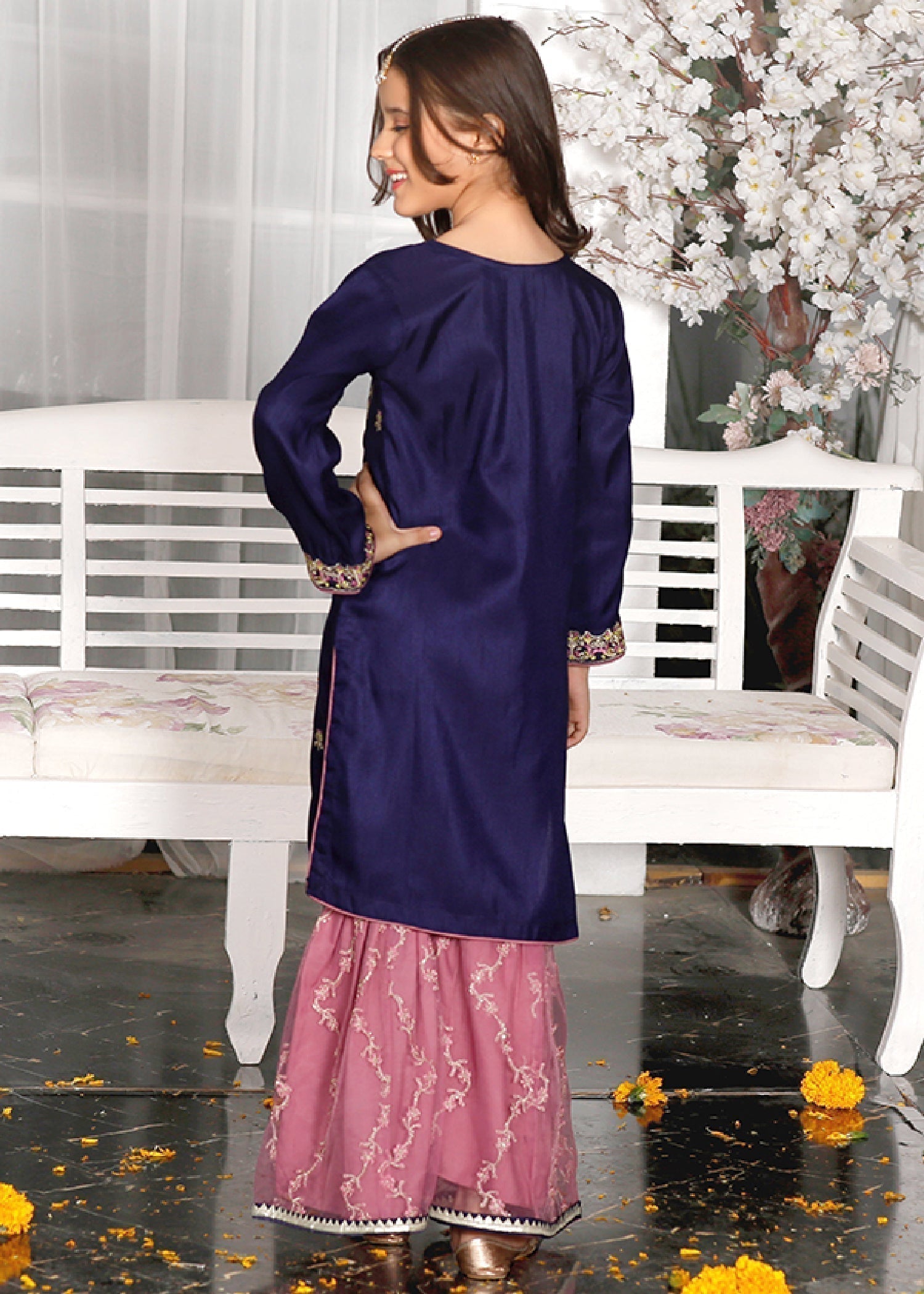raw silk Gharara in Navy blue
