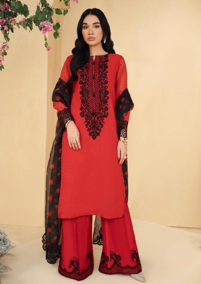 polyester net Kurta Set in Red
