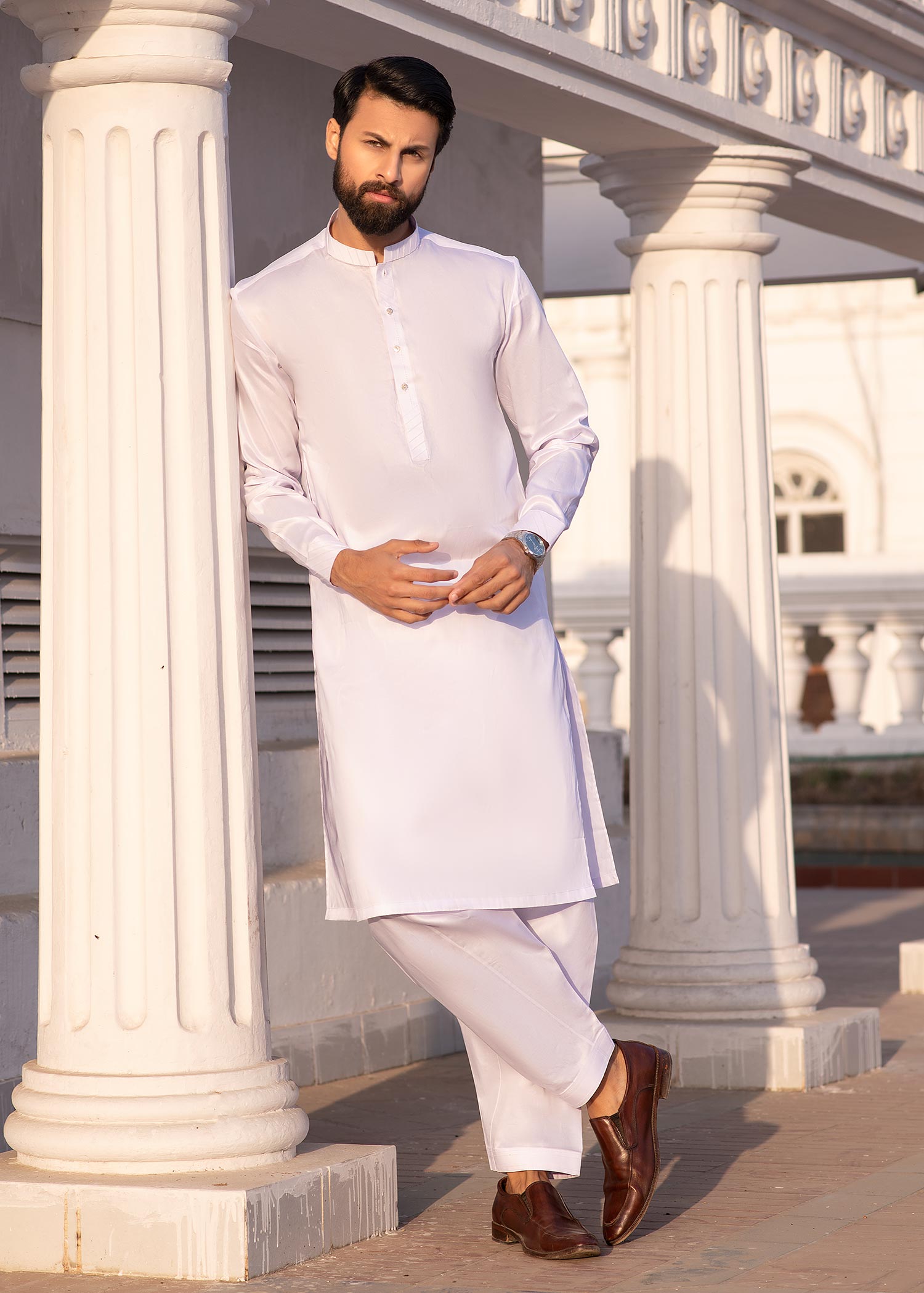 cotton satin Shalwar Kameez in White