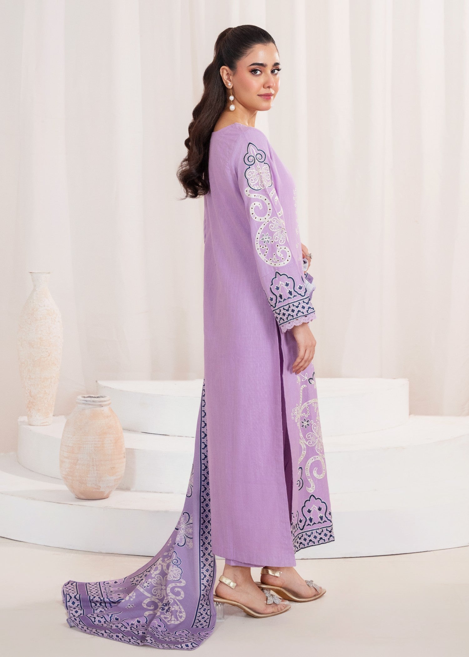 khaddar Kurta Set in Bright lavender